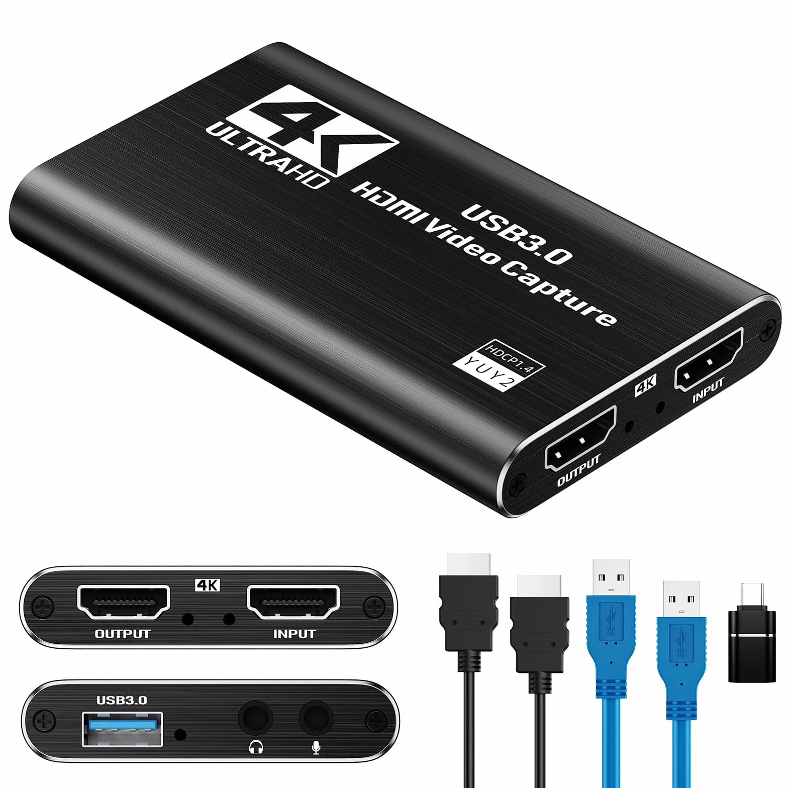 Papeaso 4K HDMI Capture Card, 1080P 60FPS USB 3.0 nagrywarka wideo do strumieniowego przesyłania, kompatybilna z Switch, PS5, PS4, Xbox, aparatem, komputerem