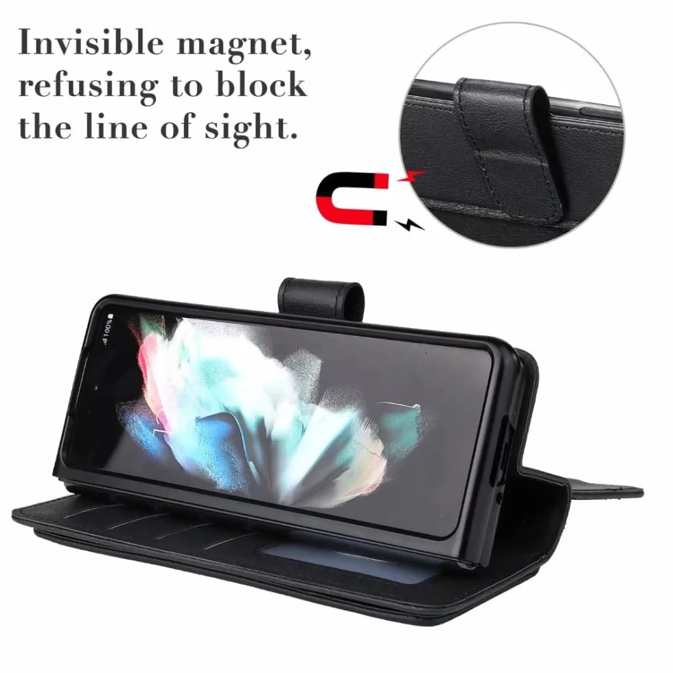 Do Galaxy Z Fold 3 5G Etui PU Skórzane zamknięcie magnetyczne 10 Posiadacz karty Podpórka Twarda obudowa PC do Samsung Z Fold4 S22 S21, Ciemnoczerwony, Do Samsung S22