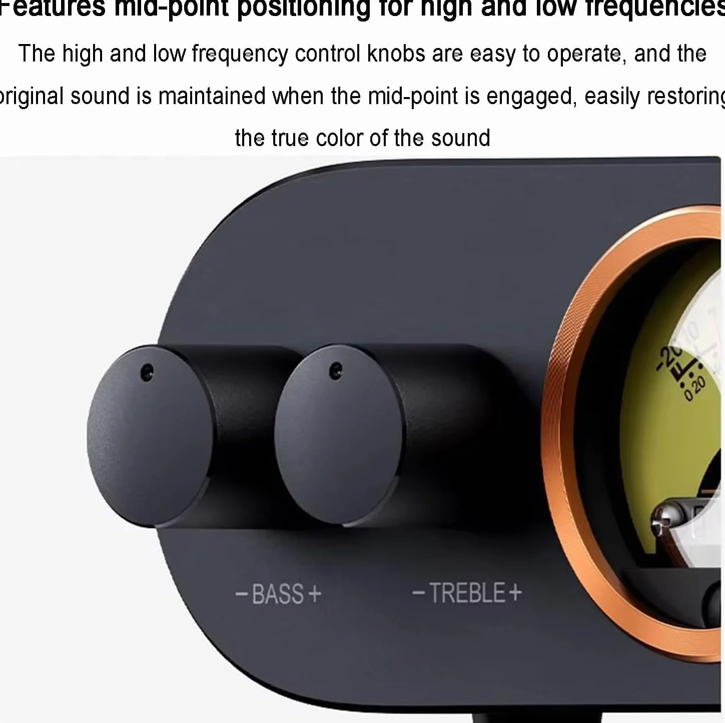 Wzmacniacz stereo Bluetooth, 2-kanałowy odbiornik HiFi z miernikiem VU i regulacją tonów niskich do głośników pasywnych
