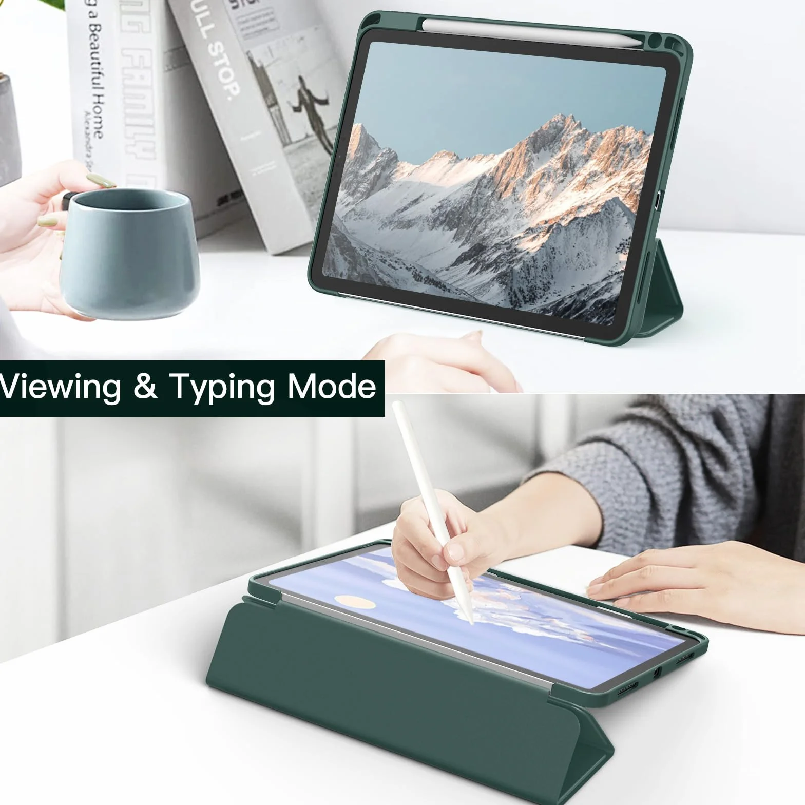 JETech Etui dla iPad Pro 11 Cala (2022/2021/2020/2018) z Pencil Uchwyt, Wyczyść Przezroczysty Tył Obudowa Slim Podstawkę Odporna na Wstrząsy Obudowa Tabletu Case (Mglisty Zielony)