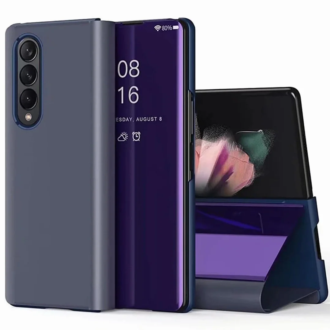 Etui do Samsung Galaxy Z Fold 7, etui z klapką z funkcją stojaka, PC/PU, półprzezroczysty, odporny na wstrząsy, etui ochronne na telefon Samsung Galaxy Z Fold 7, fioletowe