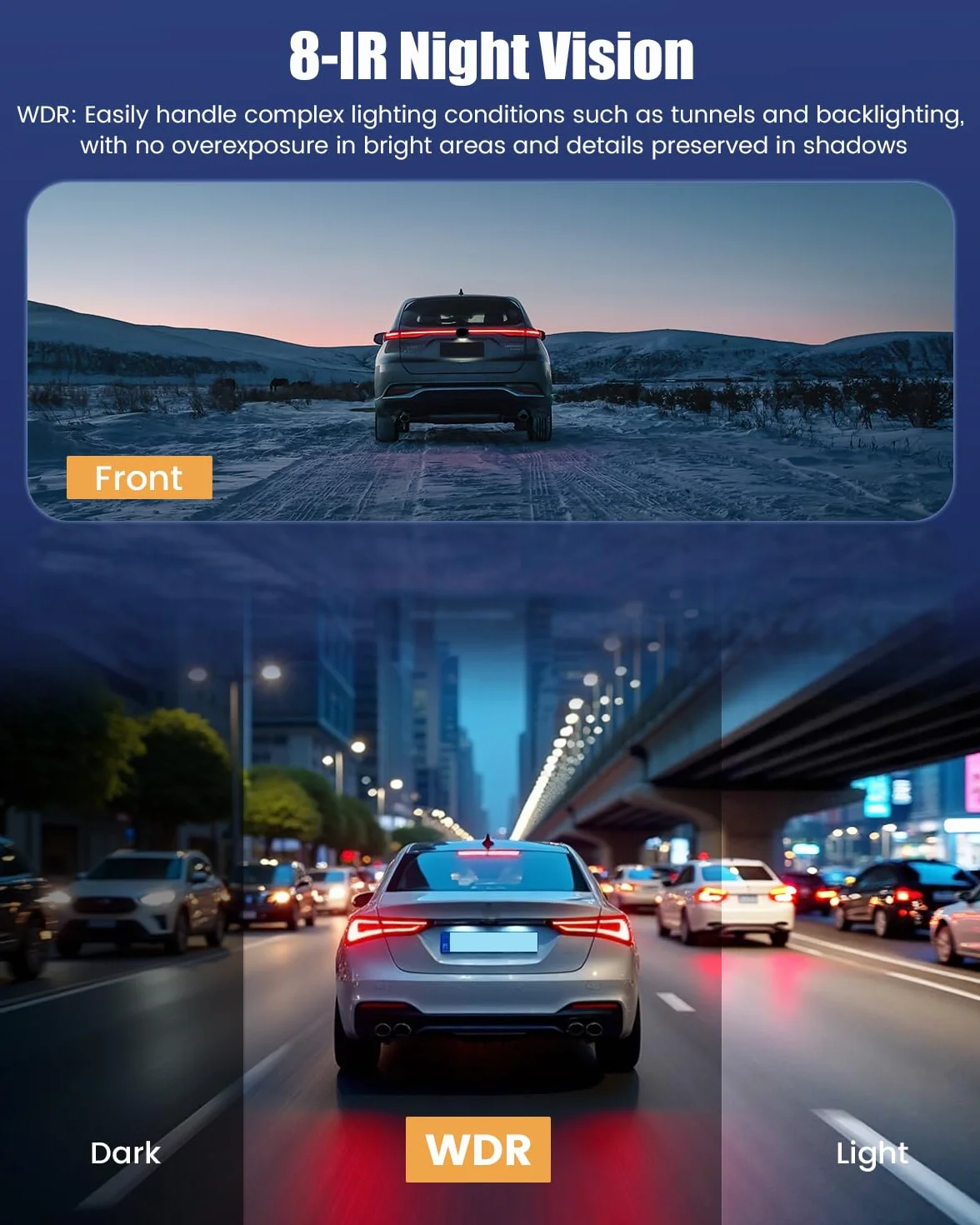 Kamera samochodowa 4K przód/tył, 2-kanałowy aparat samochodowy z kartą SD 64 GB, ekran dotykowy IPS 3,2", szeroki kąt, noktowizor, czujnik G, kamera Dash Cam WiFi z nagrywaniem w pętli