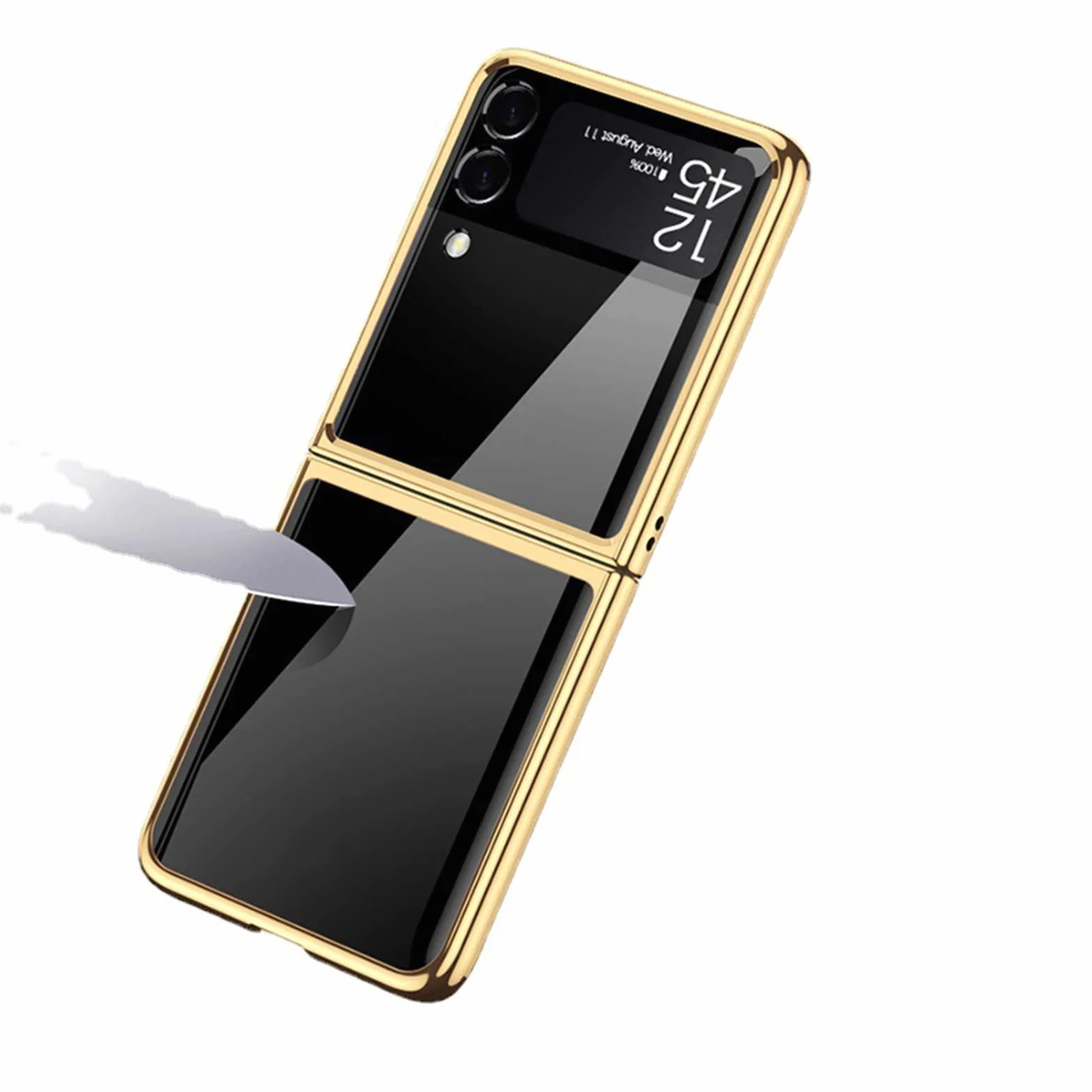 Etui do Samsung Galaxy Z Flip 3 5G ultracienkie szkło hartowane etui na telefon osłona moda galwanizowana PC tylna osłona z osłoną ekranu aparatu, fioletowe