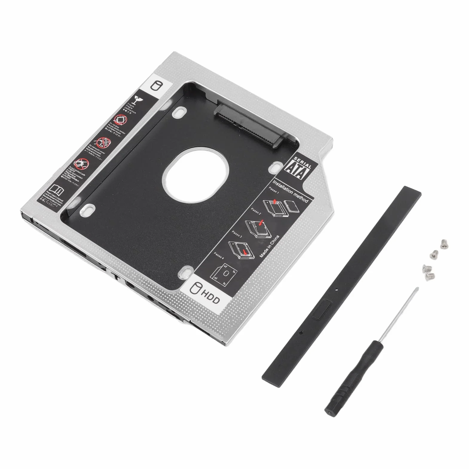 SATA do SATA 2nd SSD HDD Dysk Twardy Caddy, Uniwersalny 9.5mm 2.5in SSD HDD Dysk Twardy Caddy Konwerter Dysku SSD ze Stopu Aluminium, do Gniazda Napędu CD DVD ROM
