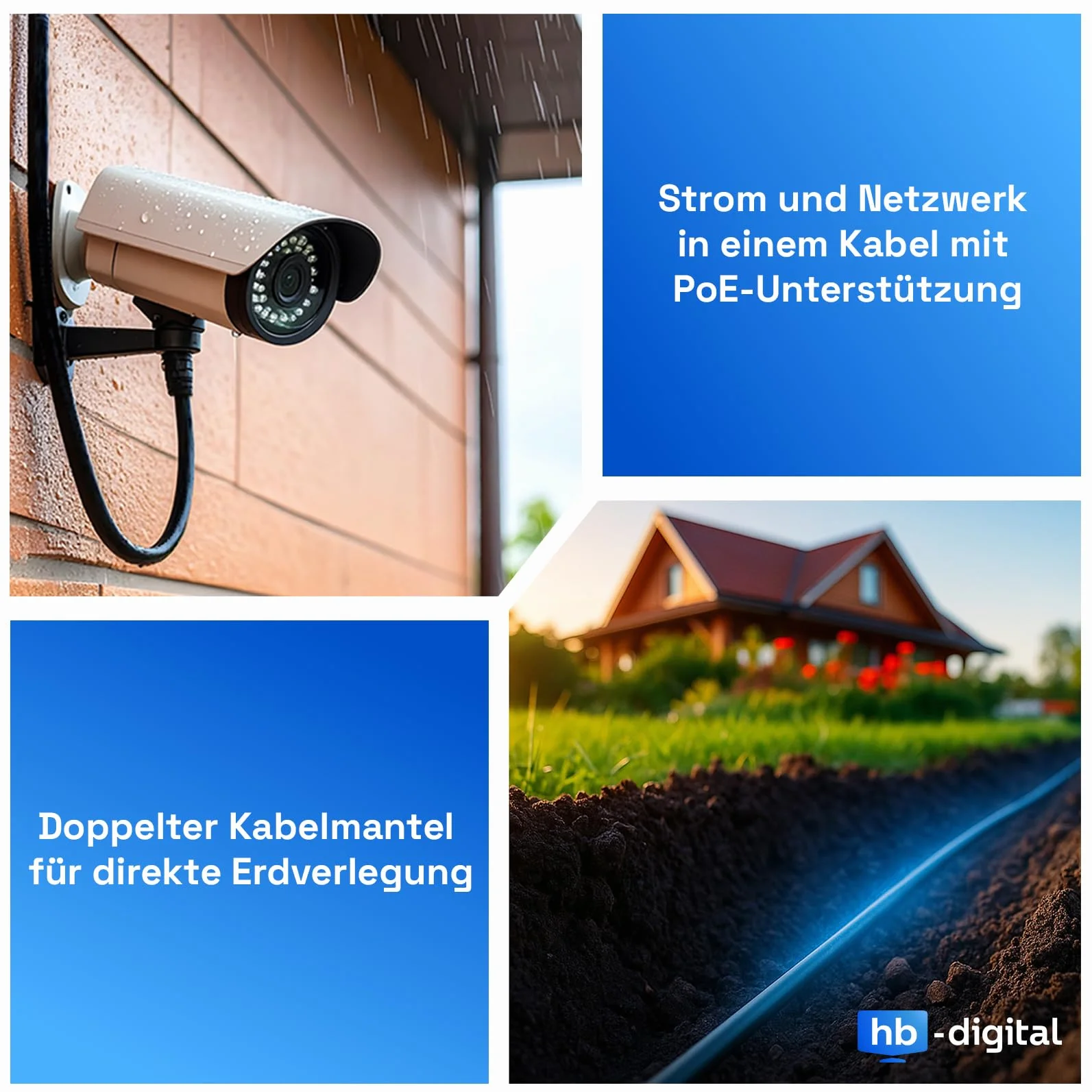 HB-DIGITAL Kabel sieciowy CAT 6a Outdoor LAN IP66 RJ45 Ethernet S/FTP PiMF 10 Gbit/s AWG 27/7 czarny
