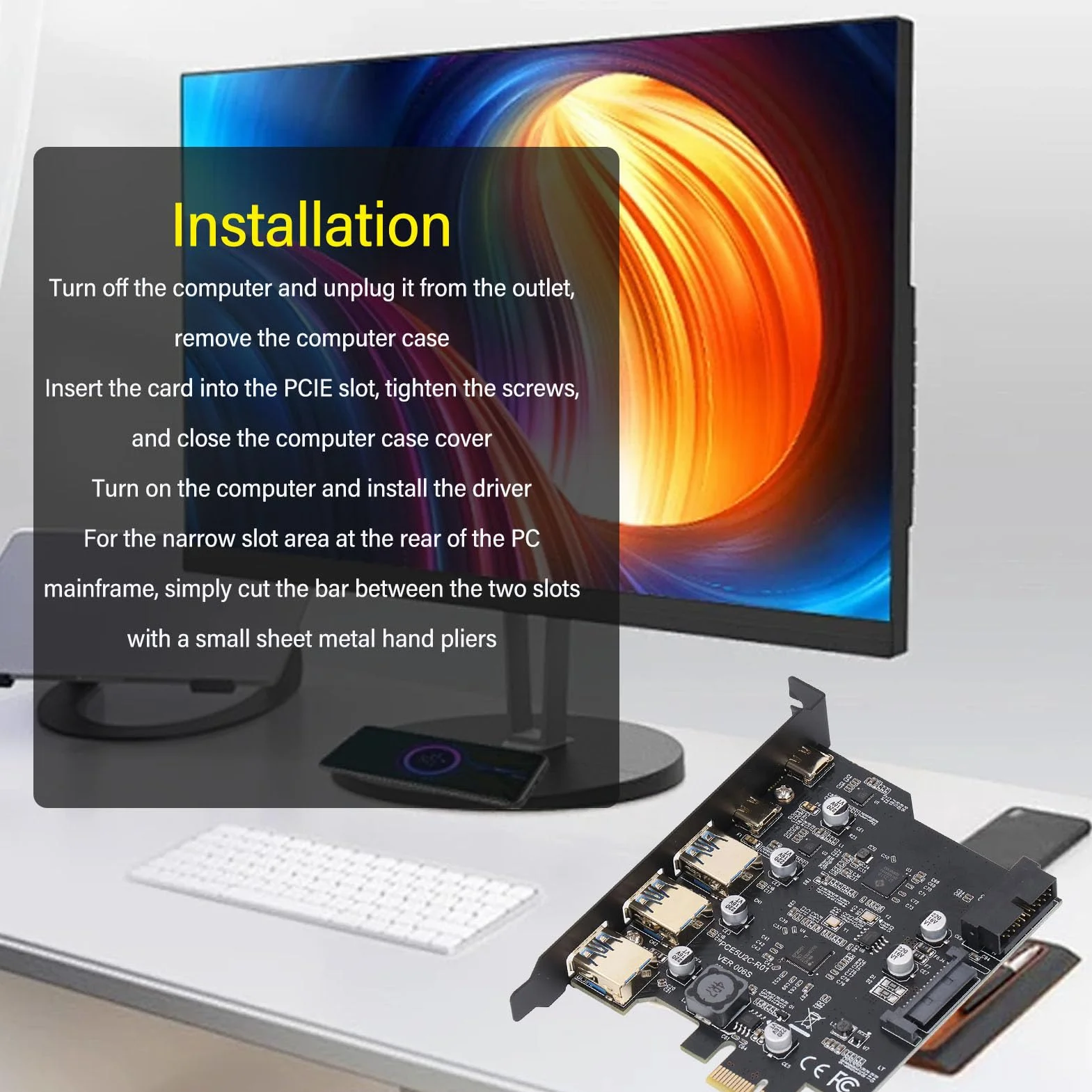 Tnfeeon Karta rozszerzeń PCIe USB 3.2 Gen 2 5-portowy Szybki Transfer Danych 20 Gb/s do Komputerów Stacjonarnych Użytkownicy Laptopów Podłącz Wiele urządzeń Jednocześnie za pomocą Portów