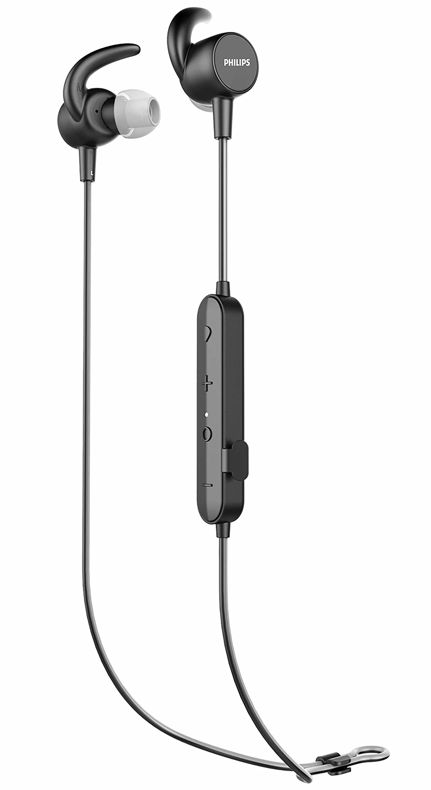 Philips Audio Sportowe słuchawki douszne (Bluetooth, 6 godzin pracy baterii, wbudowany czujnik tętna, funkcja szybkiego ładowania, wodoszczelność IPX5, odporne na pot), czarne, SN503, rozmiar
