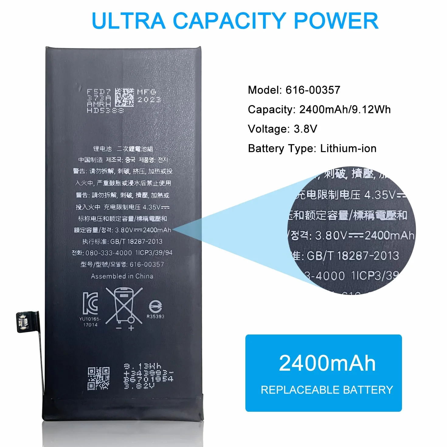 XITAIAN wymienna bateria 3,8 V 2400mAh 9,12 Wh do iPhone 8 A1905 A1863 A1906 z zestawem narzędzi