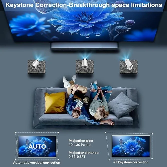 HY300 Pro mini projektor, 720P 4K dekodujący projektor z Wi-Fi i Bluetooth, przenośny projektor kina domowego, HDMI USB, biały