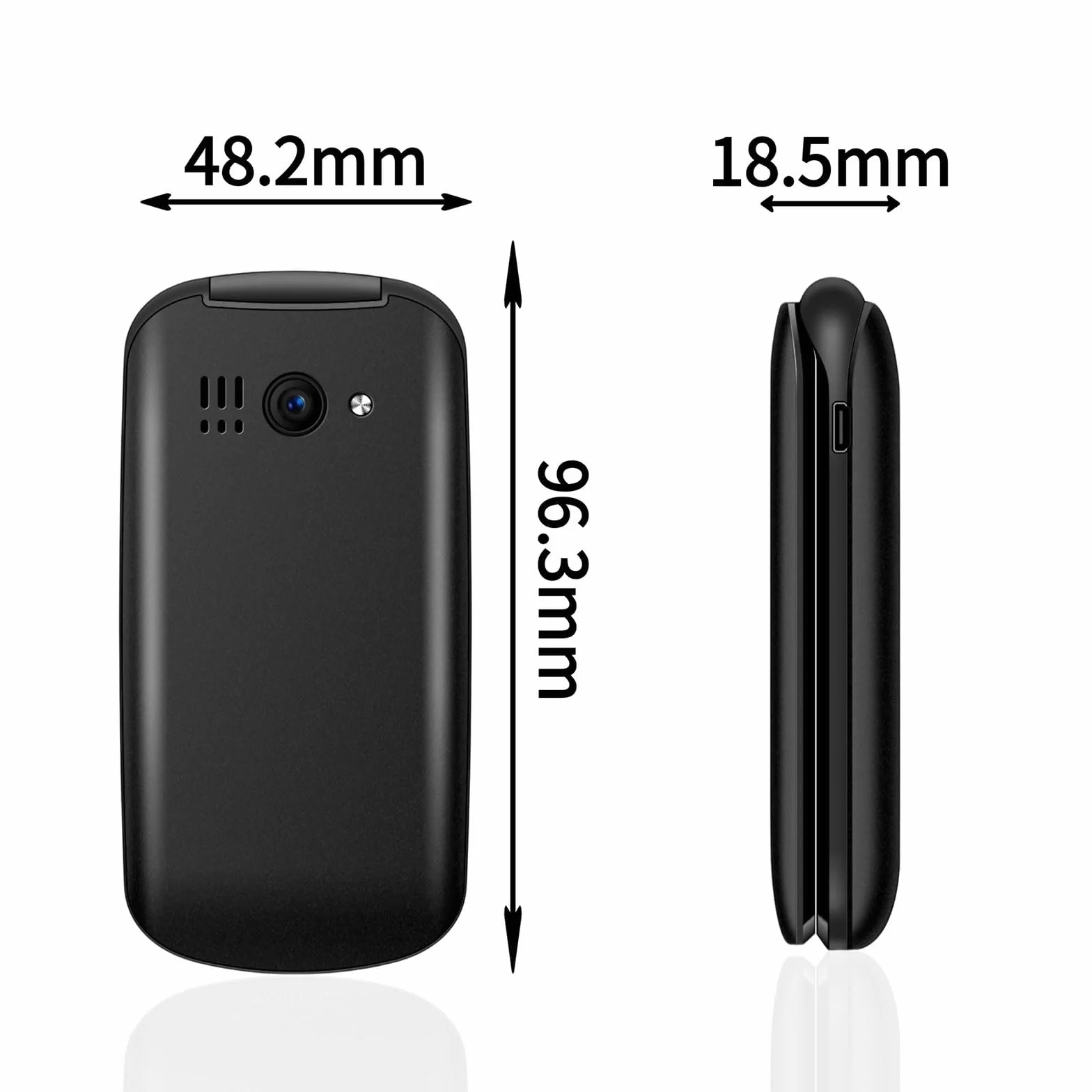 2G Odblokowany Telefon Komórkowy Klapką, Wielofunkcyjny Telefon Komórkowy Starszych Dual SIM+Podświetlenie LED/Latarka Głośny Dźwięk Czysty+SOS Numer Rodzinny Wibracja Przypomnienie,Black