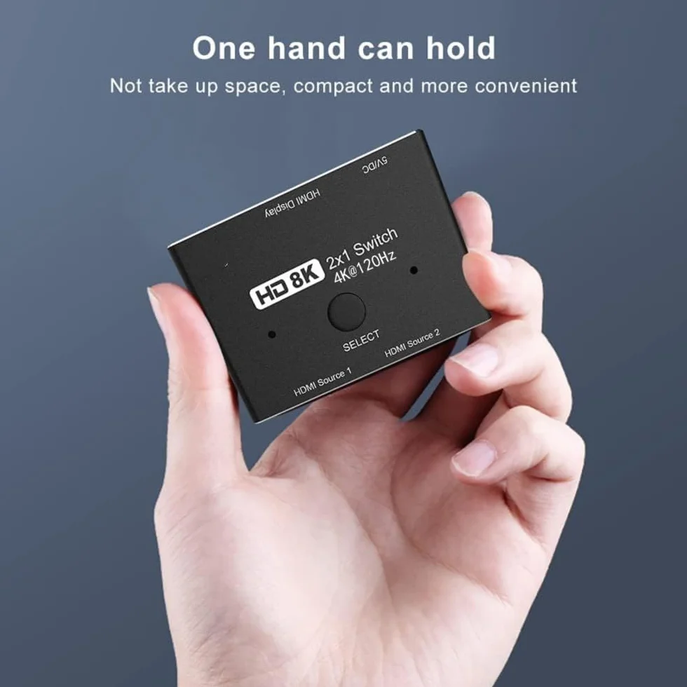 HDMI Ultra HD 8K HDMI 2.1 High Speed 48 Gb/s, przełącznik kierunkowy, tylko 2 cale, 1 wyjście 8K przy 60 Hz 4K przy 120 Hz, konwerter kompatybilny z projektorami Xbox PS5, monitorami