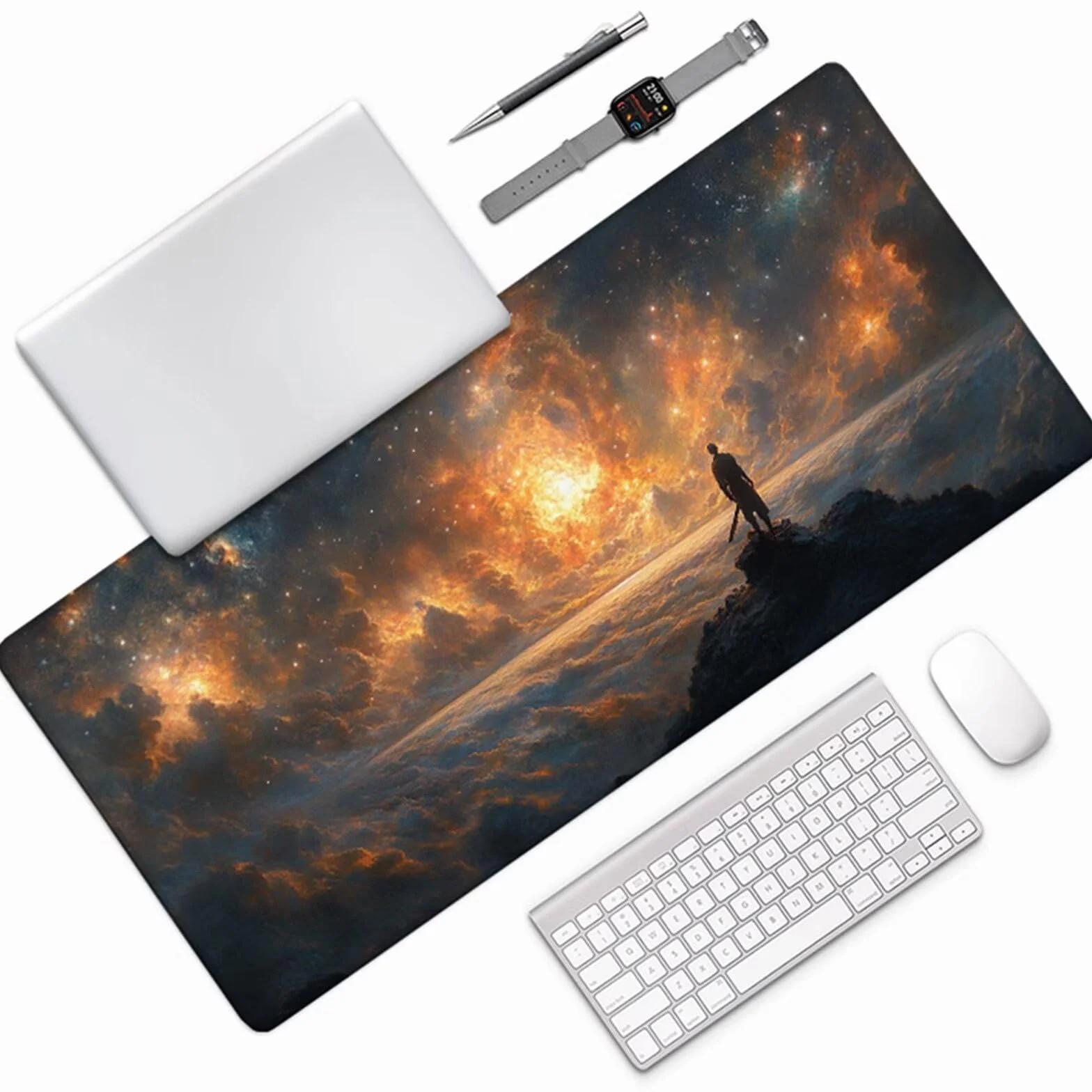 Podkładka pod mysz gwiaździste niebo, nocny widok do gier podkładka pod mysz XXL 1200 x 600 x 3 mm, podkładka na biurko z antypoślizgową gumową podstawą, akcesoria komputerowe, podkładka pod mysz ze