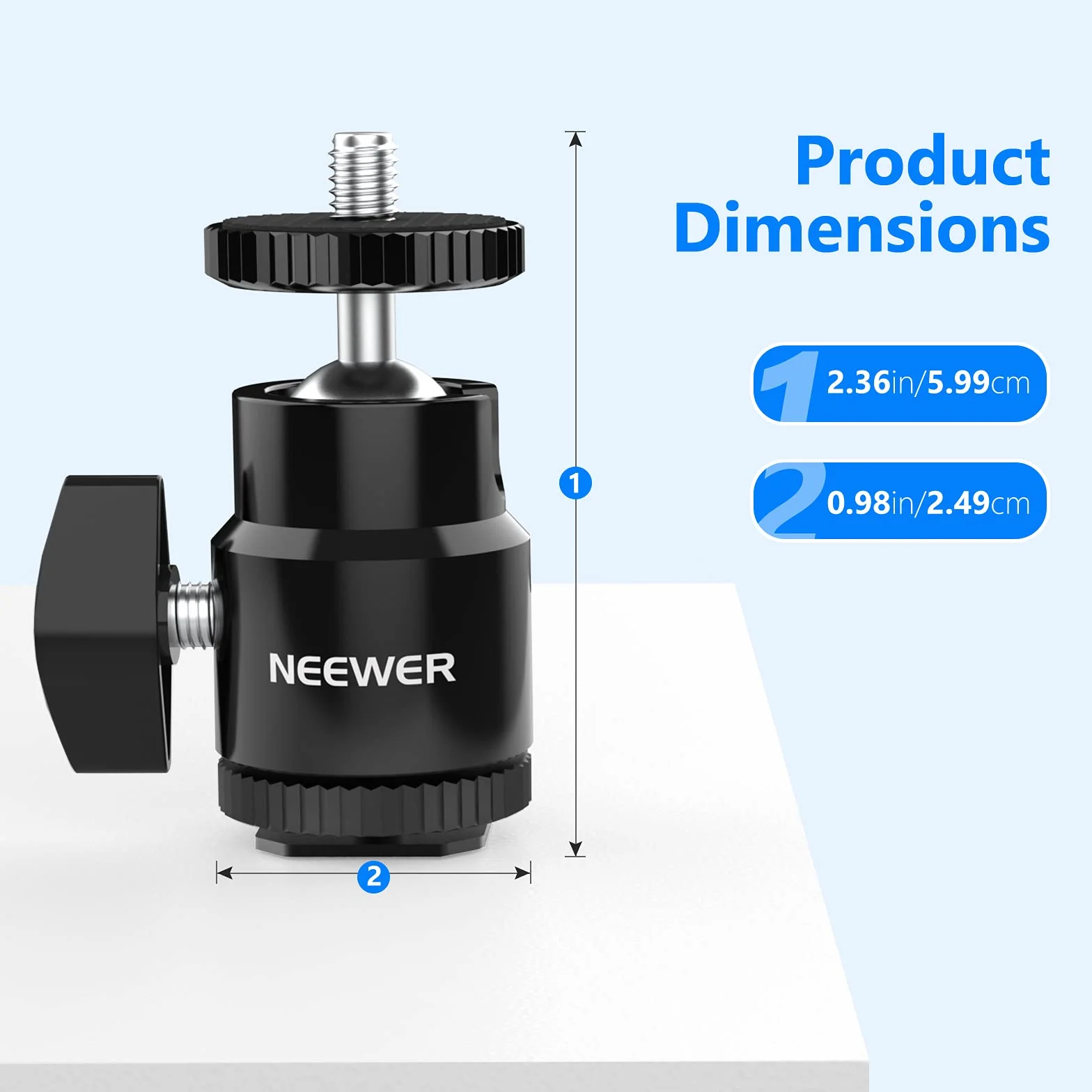 Neewer ST17 ST17 zestaw 2 uchwytów do lampy błyskowej 1/4" z dodatkową śrubą 1/4", mini adapter z głowicą kulową do aparatów, kamkorderów, smartfonów, lamp wideo, mikrofonów, światła pierścieniowego
