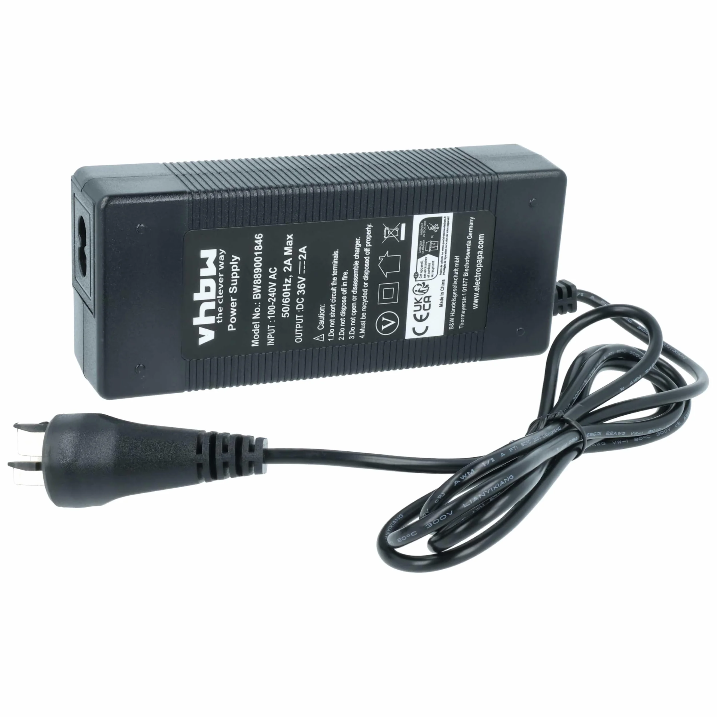 vhbw 1 x ładowarka kompatybilna z Bosch PowerPack 400, PowerPack 500 baterii, e-bike - do akumulatorów litowo-jonowych 36 V 72 W