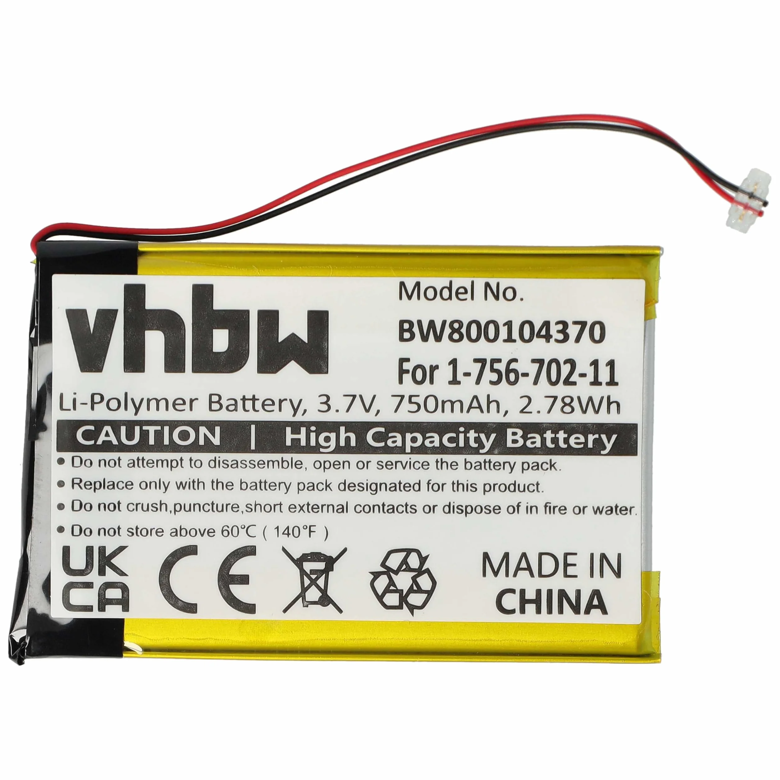 vhbw Bateria kompatybilna z Sony NWZ-A828, NWZ-A828KBLK, NWZ-A829, NWZ-A829BLK, NWZ-A845 odtwarzacz MP3 (750 mAh, 3,7 V, litowo-jonowy)