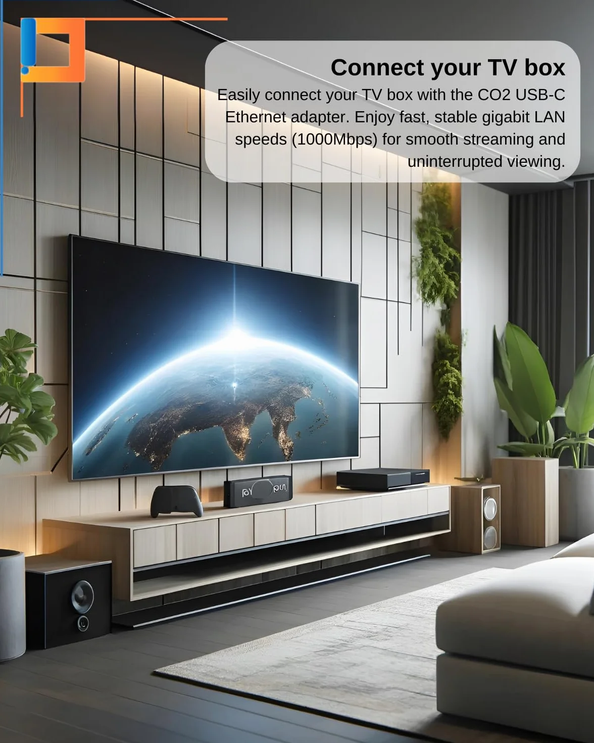CO2 Karta sieciowa USB-C do Ethernet, Adapter Gigabit RJ-45 LAN 10/100/1000 Mbps, Plug & Play, Wskaźniki LED, Chip Realtek RTL8153, Aluminium Space Gray, Kompatybilny z MacBook, PC, TV Box (USB-C)