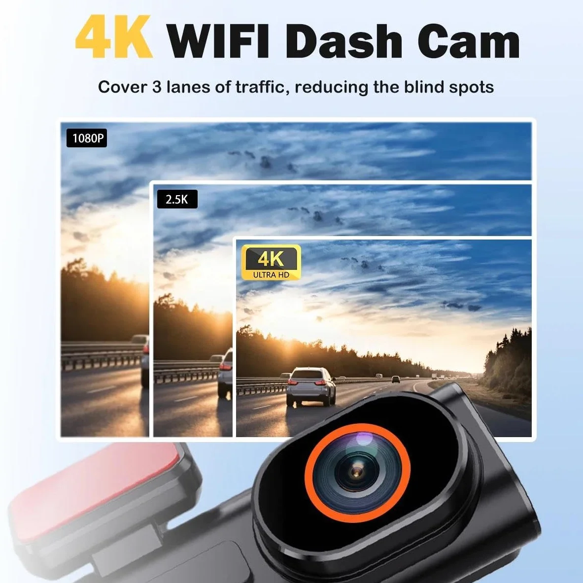 Kamera samochodowa 4K z nagrywaniem w pętli, 24-godzinnym monitorowaniem parkowania, nagrywarka 1080P z trybem nocnym, tylna kamera, obsługuje WiFi i GPS,None