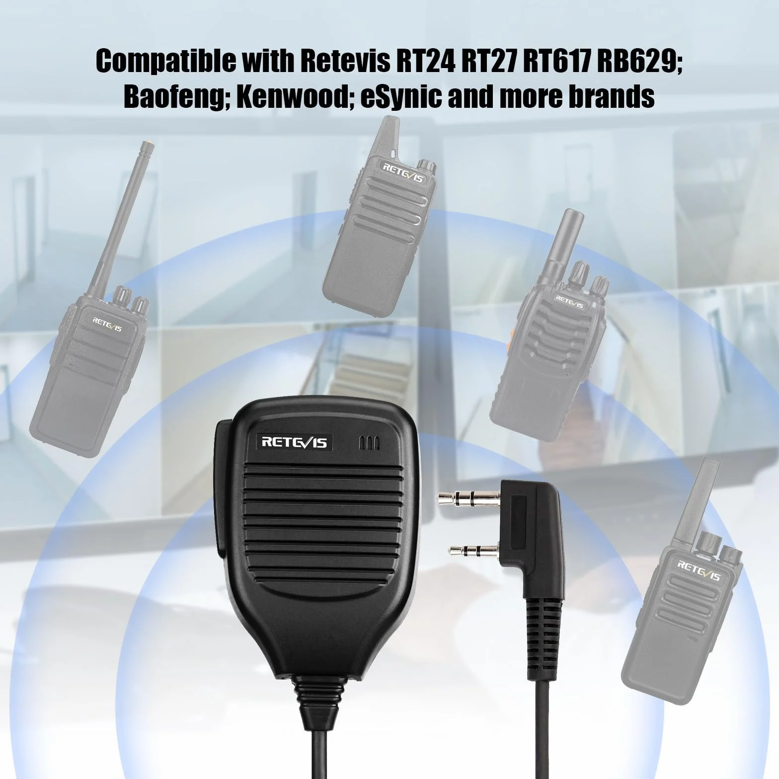 Głośnik Ręczny Retevis 2-Stykowy Radiotelefon Zdalny Głośnik Mikrofon Kompatybilny z Walkie Talkie Retevis RT24 RT28 RT27 Baofeng BF-888S UV-5R KENWOOD WOUXUN HYT TYT (2 Szt.)