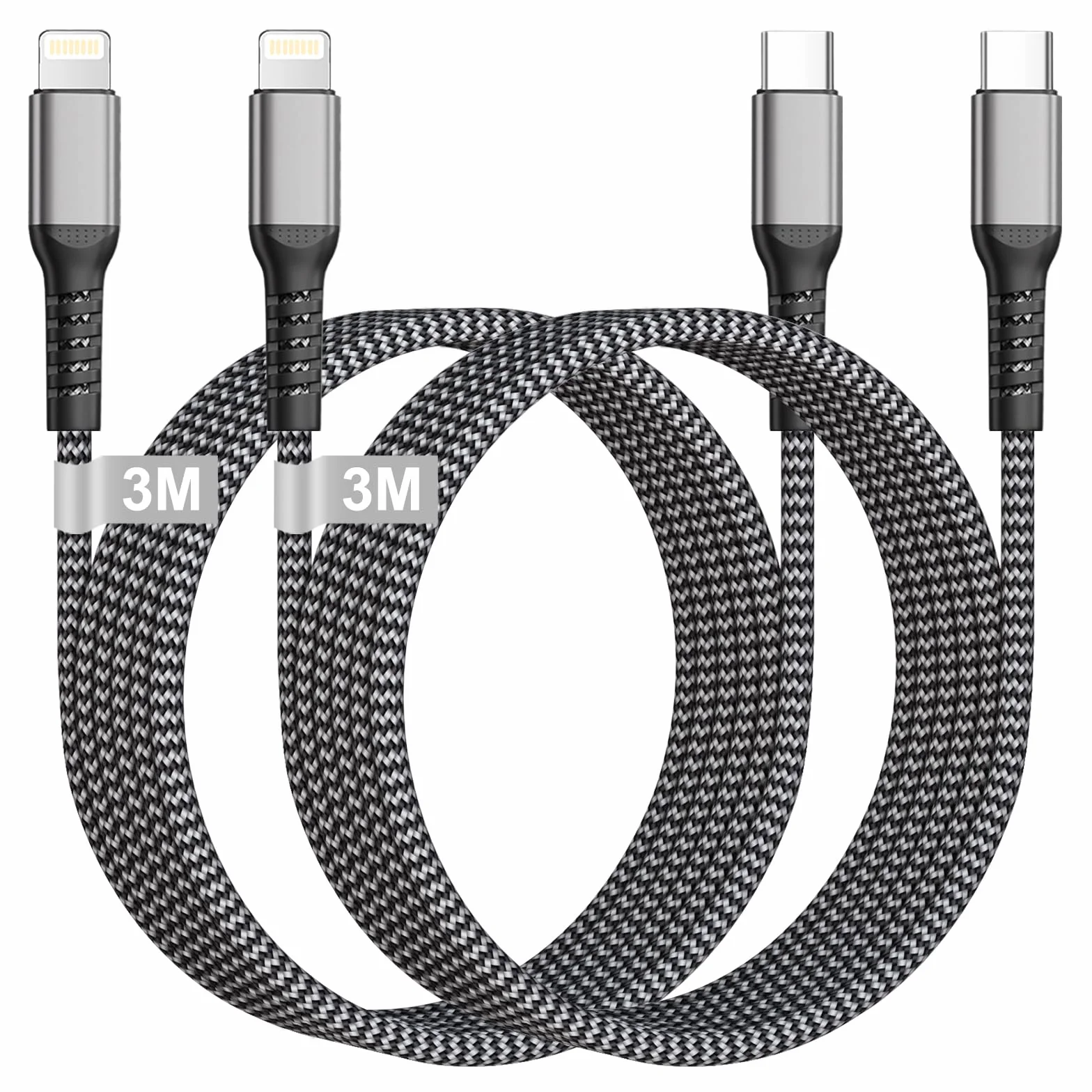 KINPEE Kabel USB C do Oświetlenia 3M Zestaw 2 [Certyfikat MFi], Kabel USB C do szybkiego ładowania Kabel do iPhone 14/13/12/11/X/8, Pad, AirPods