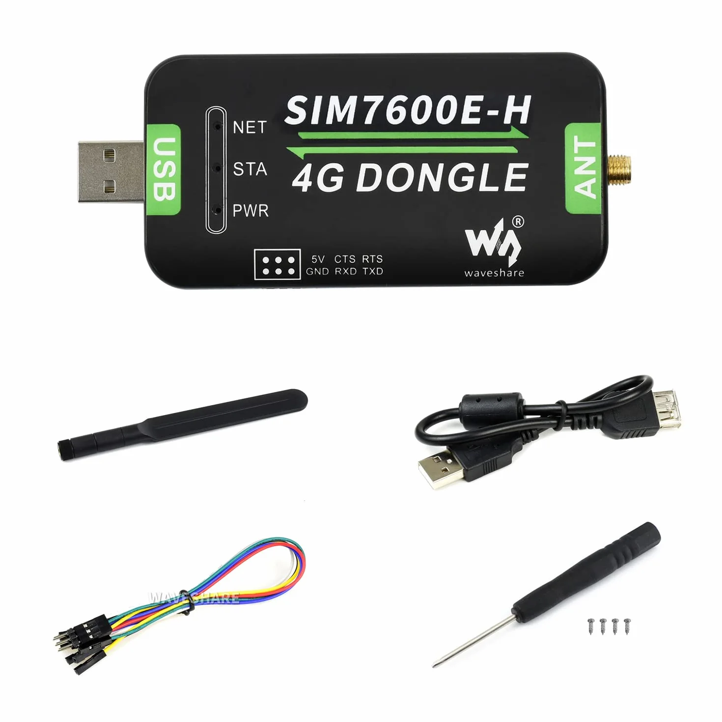 Waveshare SIM7600E-H 4G DONGLE With Antenna for Industrial Grade 4G Communication And GNSS Positioning Peripheral