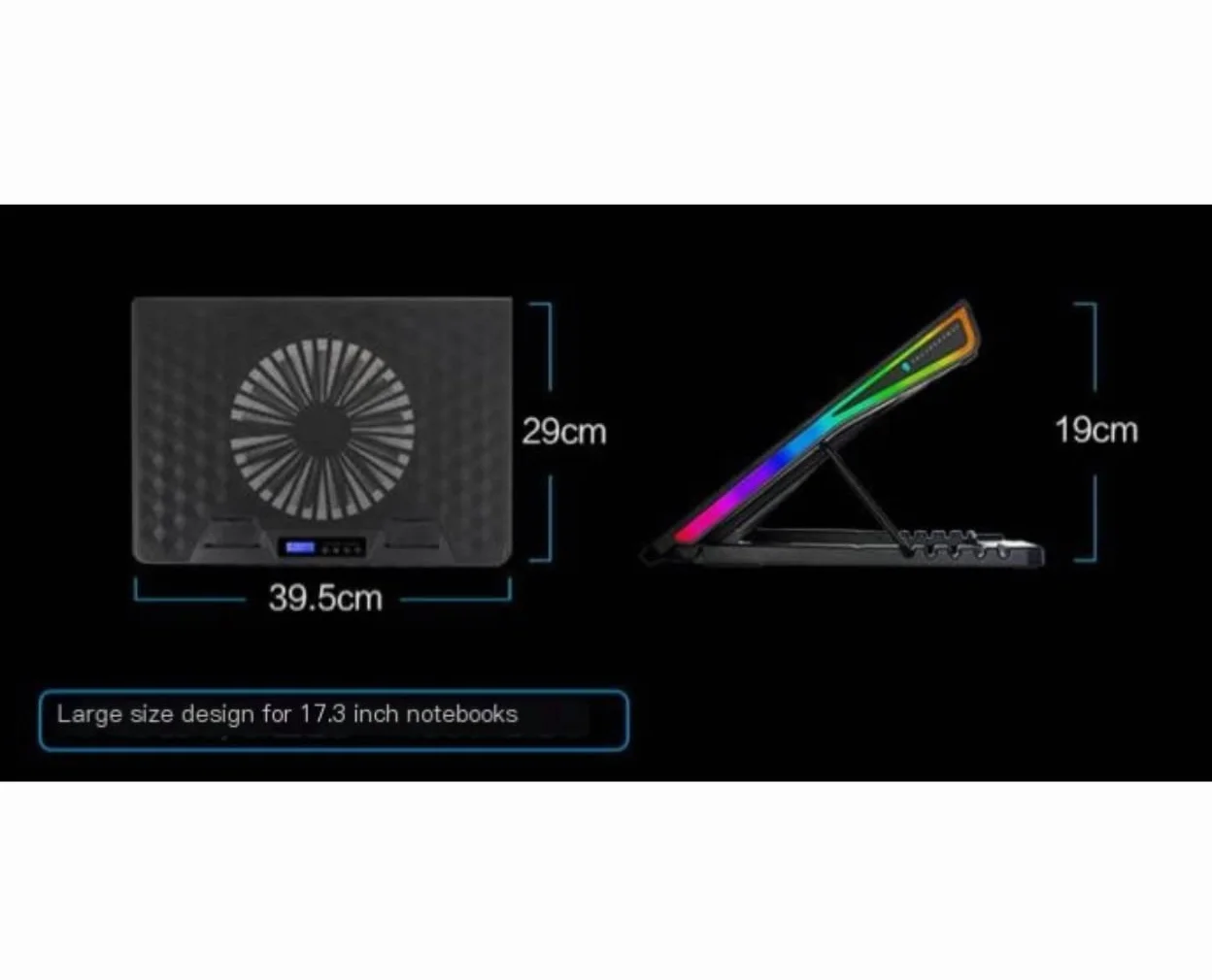 Chłodziarka do Laptopa Przenośny Podkładka chłodząca do laptopa 12-17,3 cala z metalowym panelem Jeden duży wentylator Rainbow Lights Pięć regulowanych wysokości Stojak na Wentylator do Laptopa