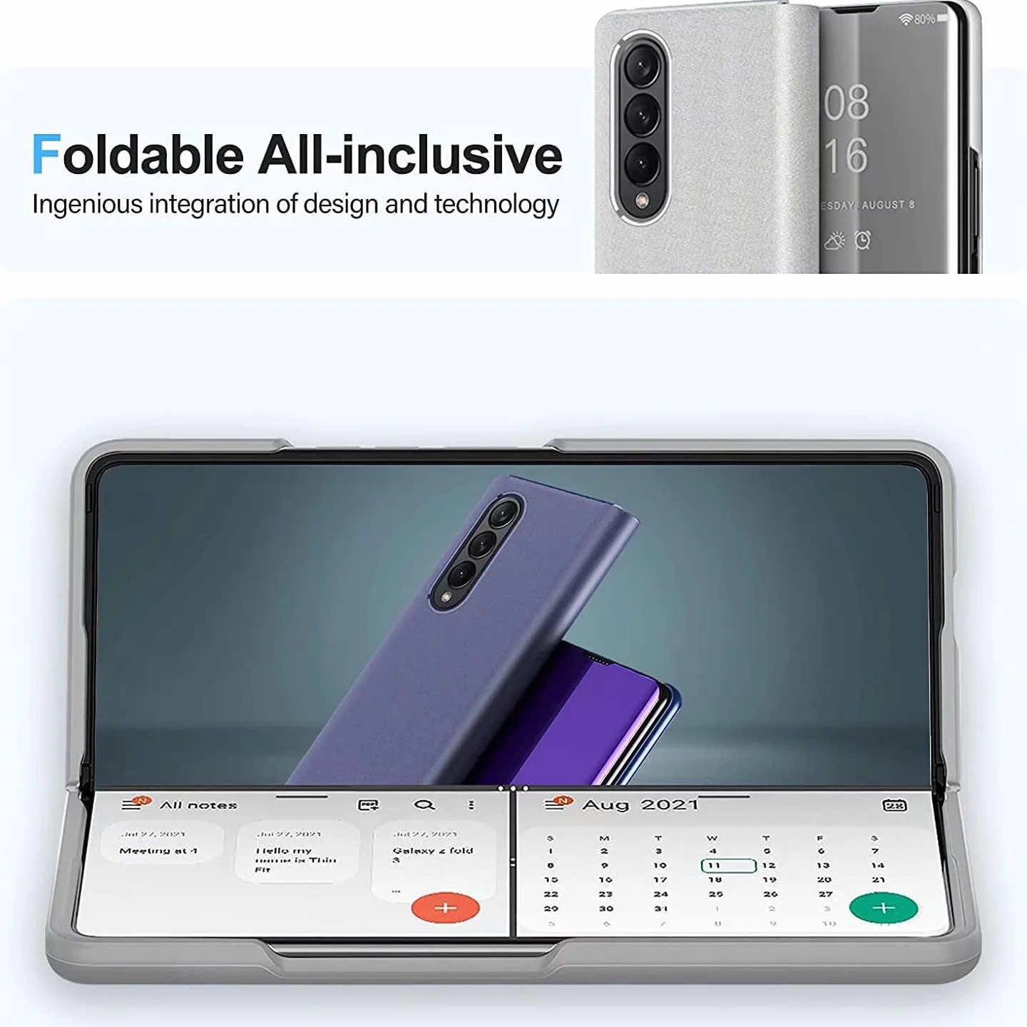 Etui do Samsung Galaxy Z Fold 7, etui z klapką z funkcją stojaka, PC/PU półprzezroczysty wygląd, odporne na wstrząsy etui ochronne na telefon Samsung Galaxy Z Fold 7, srebrne