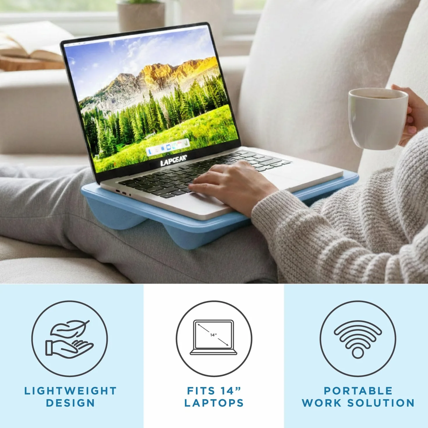 LAPGEAR Kompaktowe biurko na kolana - niebieski Alaskan - pasuje do laptopów o przekątnej do 15 cali - styl nr 43103