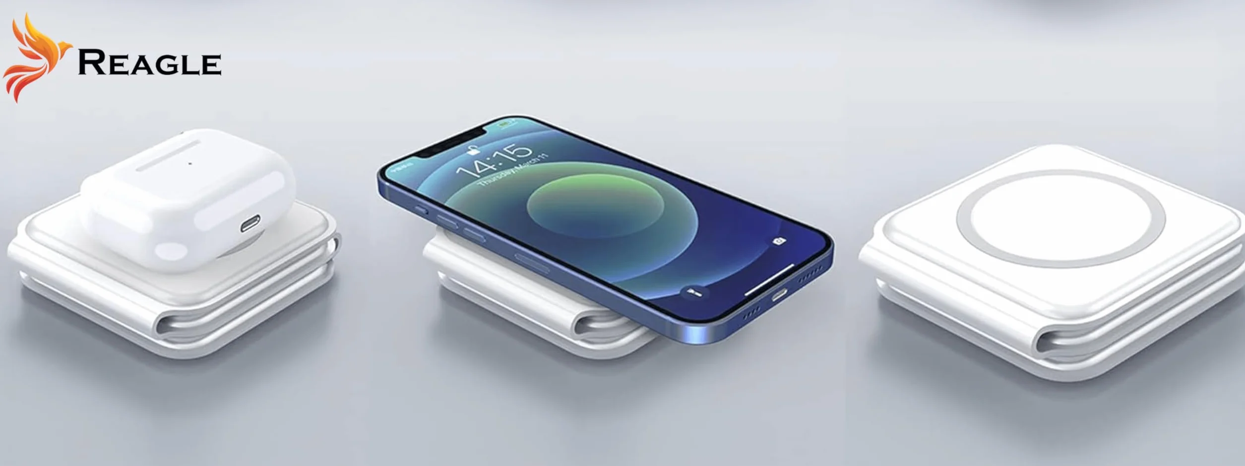 Reagle Składana indukcyjna bezprzewodowa ładowarka 3 w 1, 15 W stacja ładująca do Samsung S25 Apple Watch standard Qi