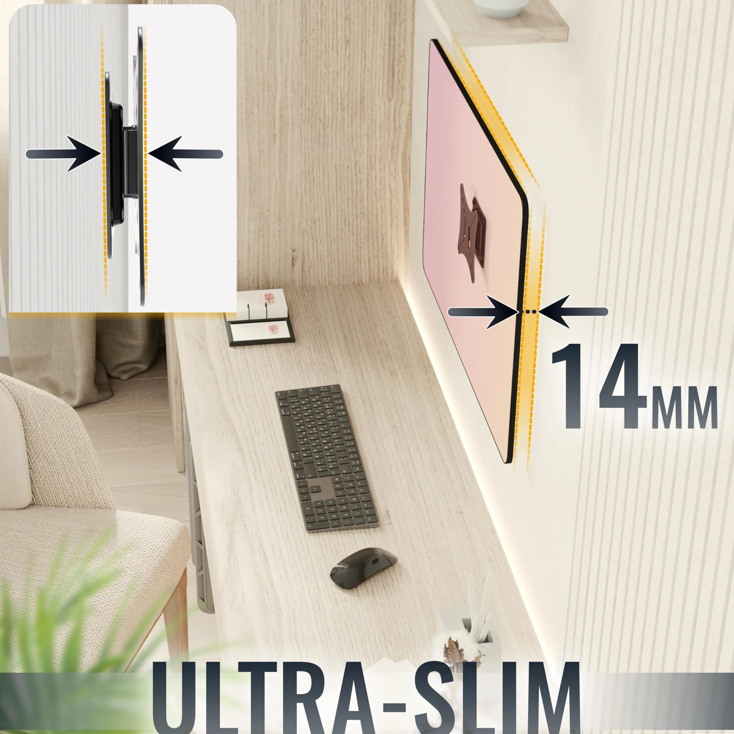 RICOO F0111 Uchwyt ścienny do monitora stały płaski około 13-29 cali Uchwyt TV do ekranów LED LCD OLED Uniwersalny do VESA 50x50-100x100 Czarny