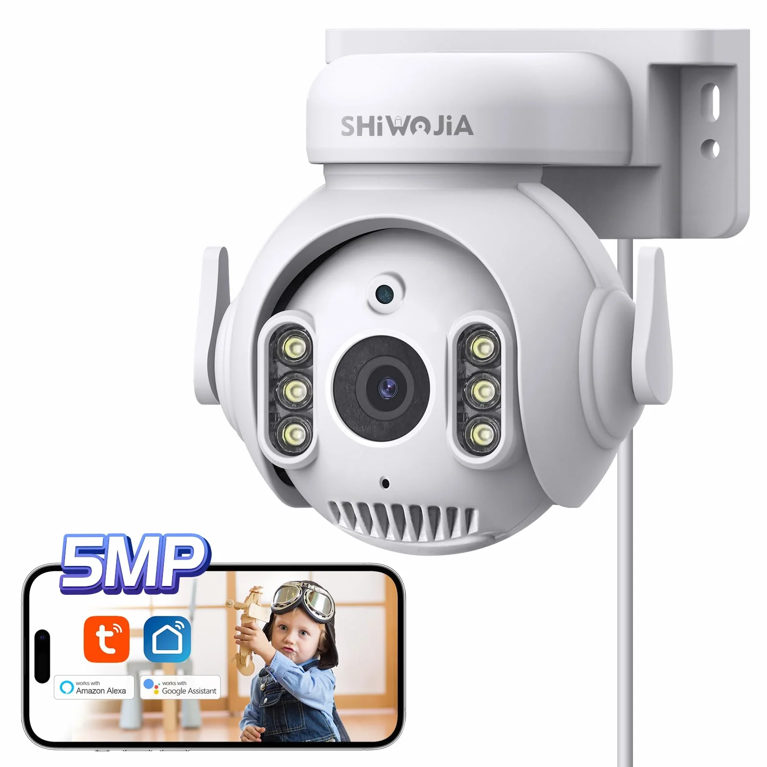 SHIWOJIA Zewnętrzna kamera WiFi Tuya Smart Life, zewnętrzna kamera Tuya 5 MP, wykrywanie ruchu, dwukierunkowy dźwięk, wodoodporna IP66 noktowizor kolorowy
