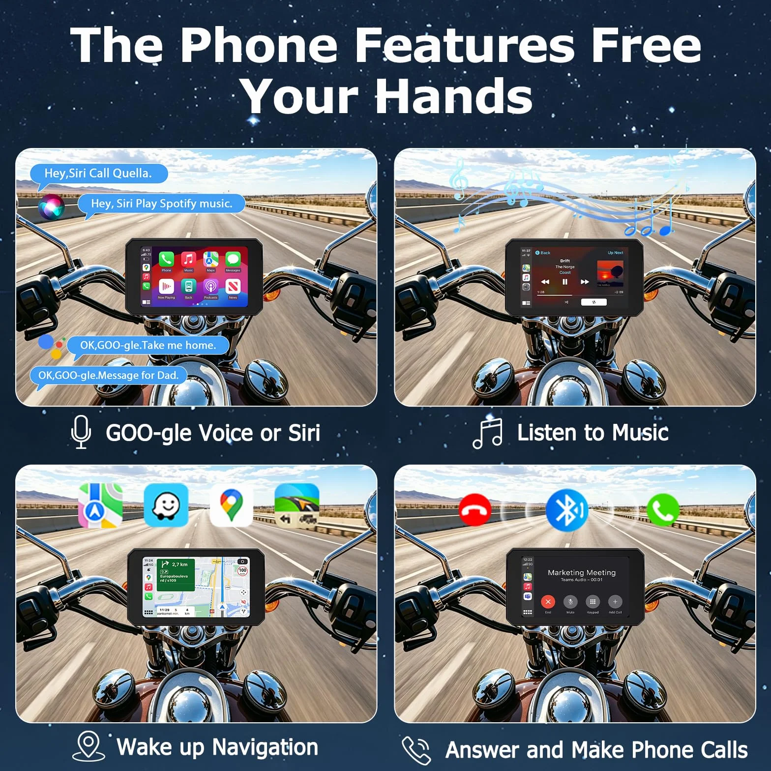 5-calowy motocykl Carplay Android Auto Display GPS Siri/GOO-gle Assistant | Obsługa Bluetooth IP67 Full Body Waterproof Motocyklowe urządzenia nawigacyjne