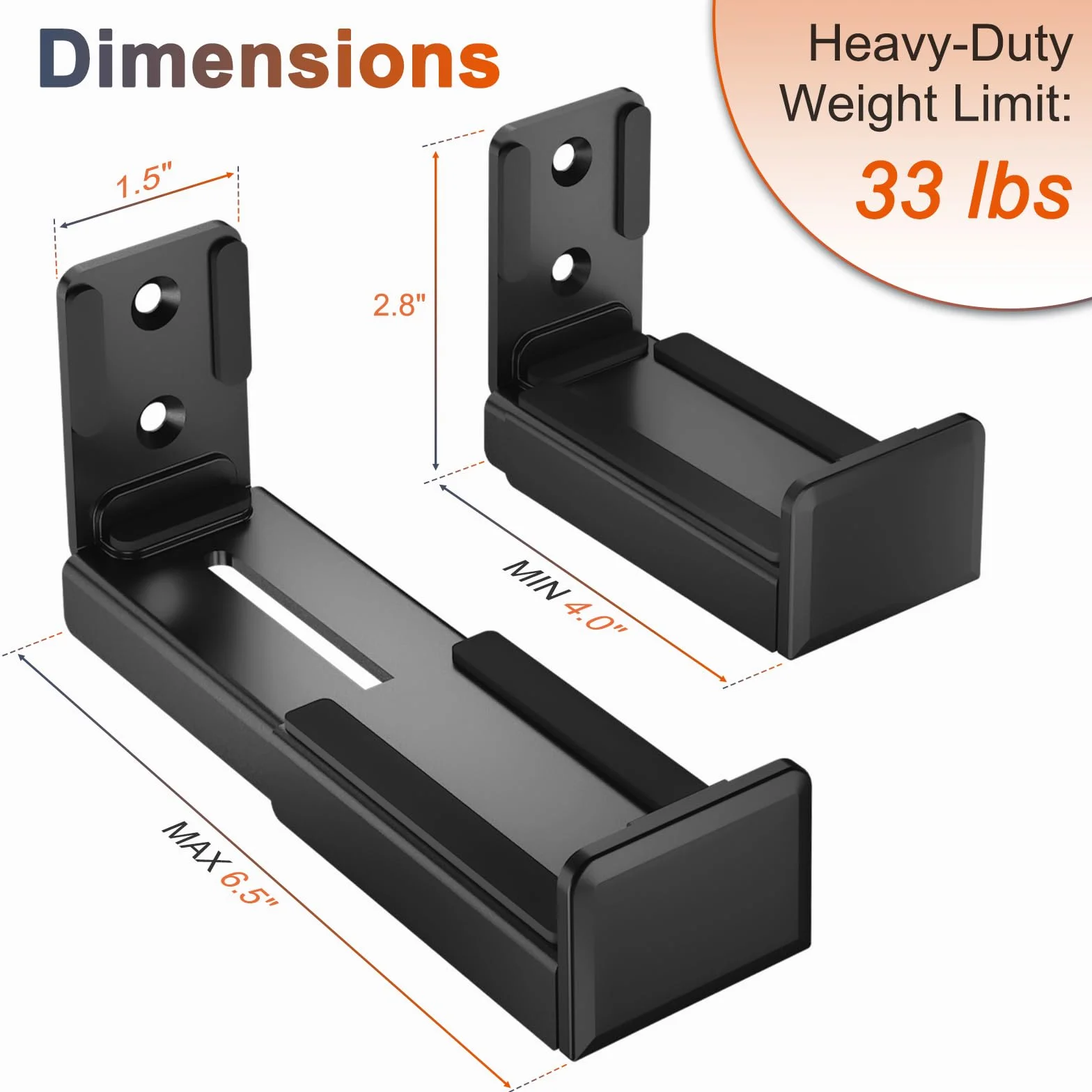 PUTORSEN Uchwyt na soundbar uniwersalny podwójny ścienny nośność 15 kg regulacja głębokości 8,9-15,5 cm czarny