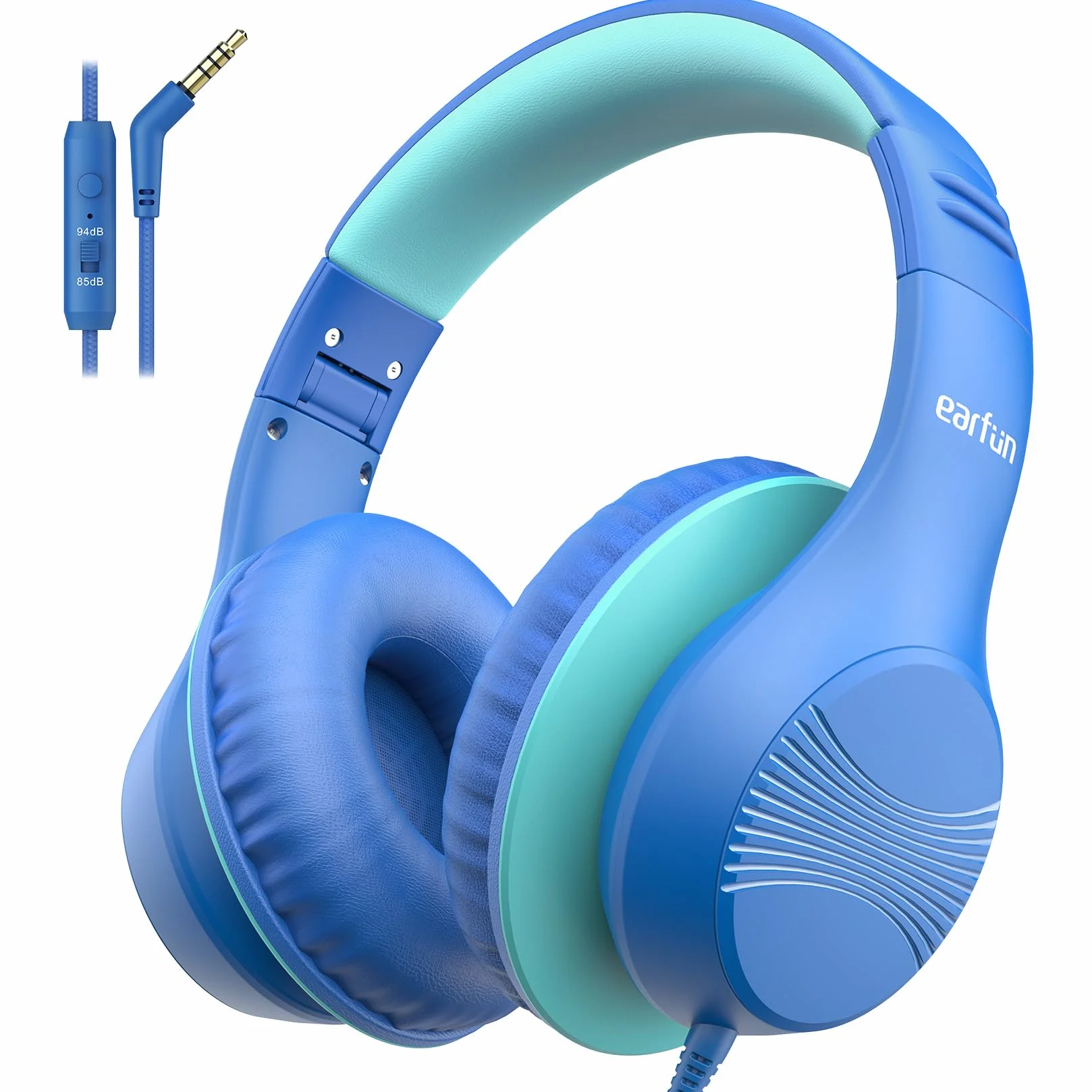 EarFun Słuchawki przewodowe dla dzieci, składane słuchawki nauszne z mikrofonami, bezpieczny limit głośności 85/94 dBA, dźwięk stereo HD, gniazdo 3,5 mm, słuchawki dla dzieci do szkoły, podróży