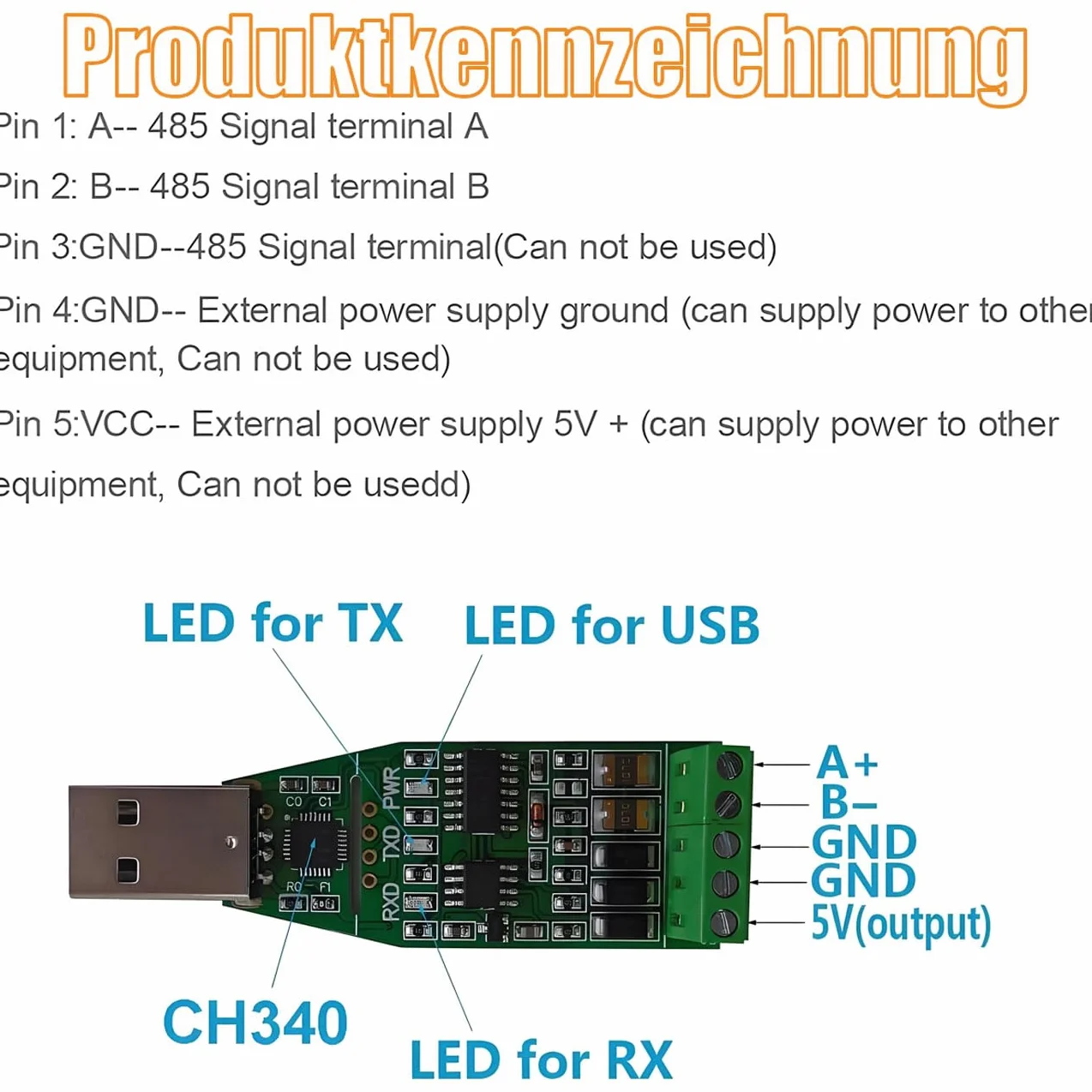 GERUI 2 adaptery konwerterowe USB na RS485, przemysłowy konwerter USB na RS485, kompatybilny z Windows 10, 8, 7, XP, Vista, Linux i Mac OS