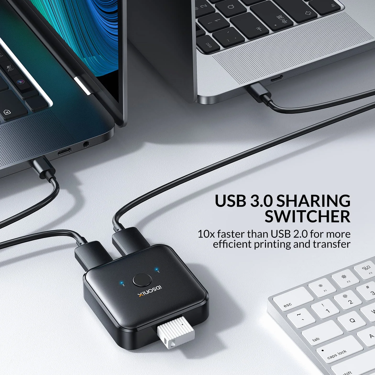 iDsonix USB 3.0 przełącznik przełącznika, wyjście USB 2 w 1 (1 w 2 Wyjście) dwukierunkowy 2 Przełącznik USB do PC, drukarki, skanera, klawiatury