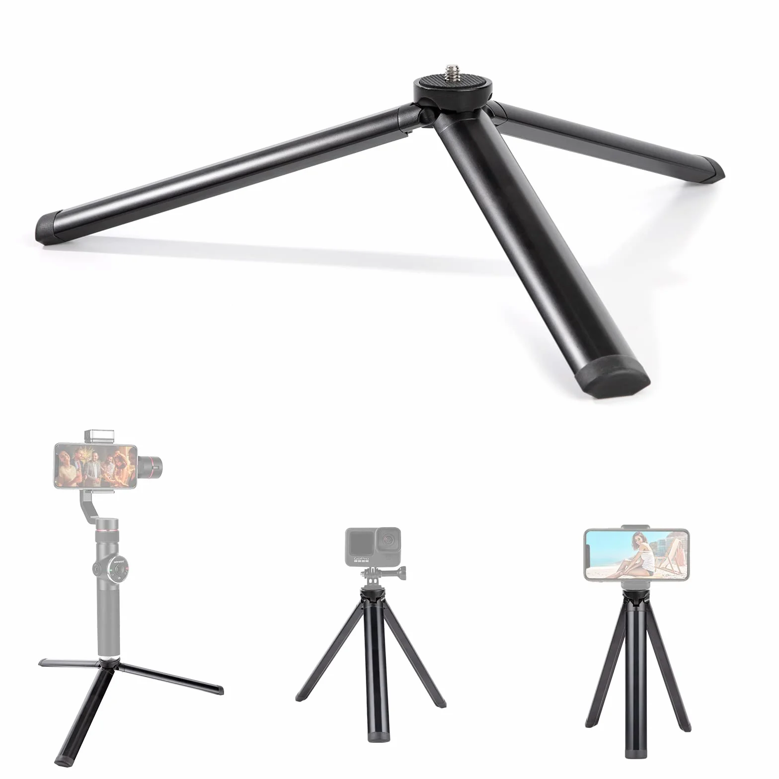 Smartfon Mini aluminiowy statyw do aparatu ze śrubą 1/4" statyw stołowy i podróżny stojak do Gopro Kamera internetowa Telefon Gimbal długi 18 cm czarny