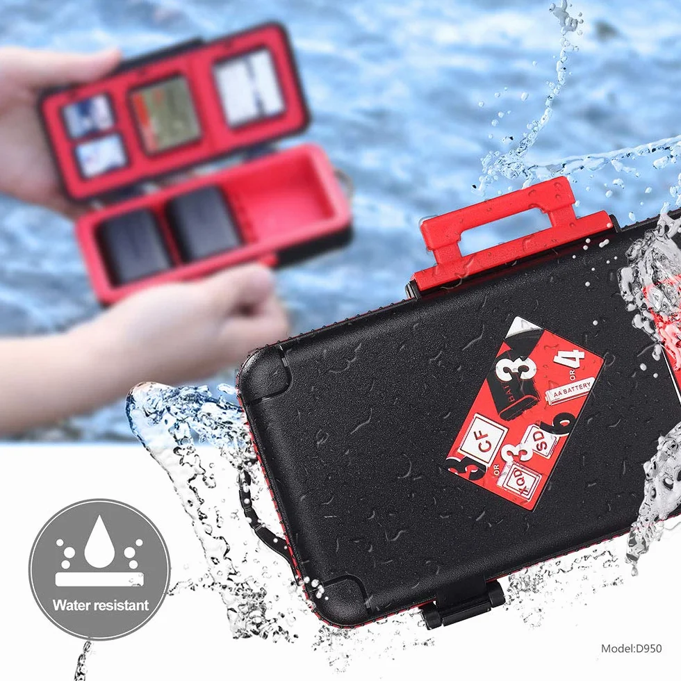 LENSGO Etui na kartę pamięci z baterią aparatu, karta pamięci twarda osłona etui wodoodporna przeciwwstrząsowa kompaktowa kamera pudełko do przechowywania baterii na 3 baterie do aparatów 3 karty XQD lub 3 karty CF 6 kart SD (Czerwony)
