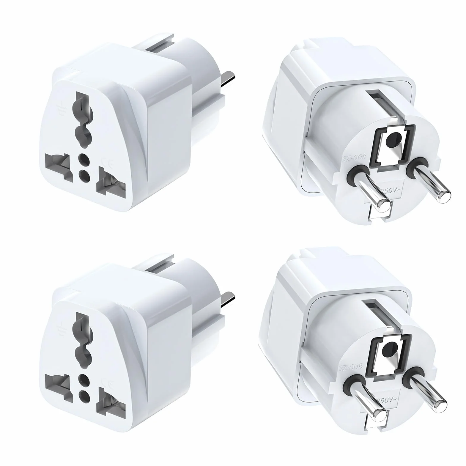 VIEVRE 4 adaptery podróżne, adapter Chiny wtyczka Niemiec, uniwersalny adapter UE do USA, UK, Tajlandii, Szwajcarii, Chin, Włoch, itd., biały