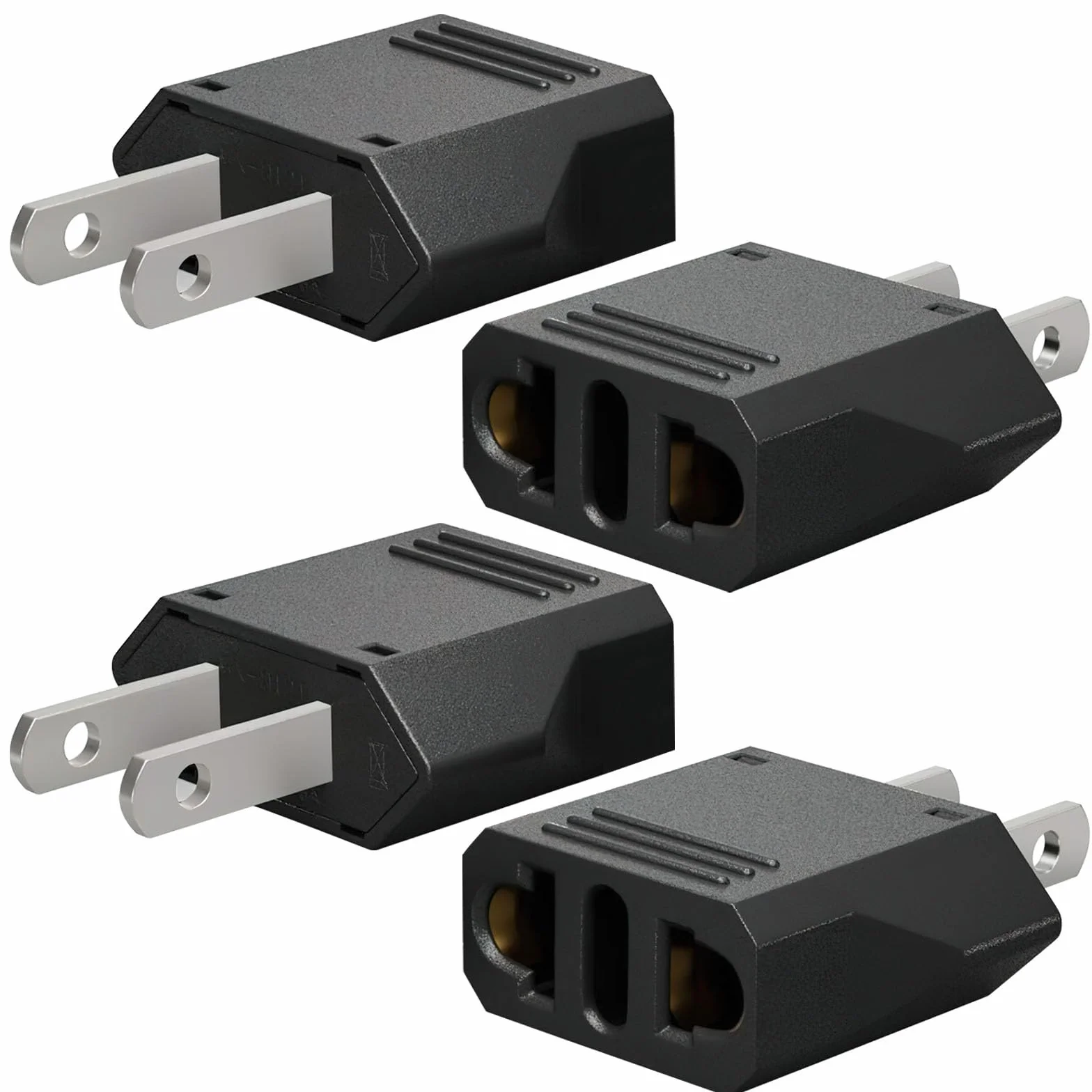 TNSLAND 4 szt. adapter podróżny USA, adapter sieciowy wtyczka USA Niemcy, wtyczka USA, adapter wtyczka, wtyczka USA, adapter do UE, Ameryki/Kanada/Meksyk/Japonia, 2 piny, uniwersalny adapter