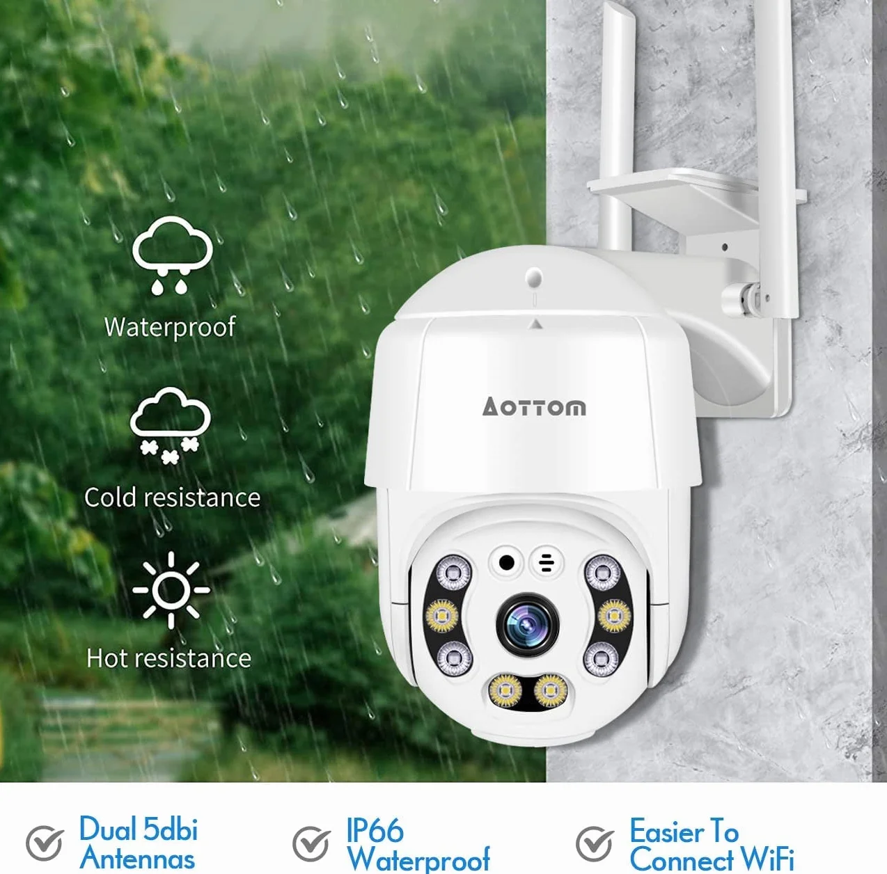 Zewnętrzna kamera monitorująca, 1080P WLAN IP kamera outdoor PTZ kopułowa, kamera bezpieczeństwa z czujnikiem ruchu, widoczność w nocy 40 m, 2-drożne audio, wodoszczelność IP66, aplikacja YI Lot