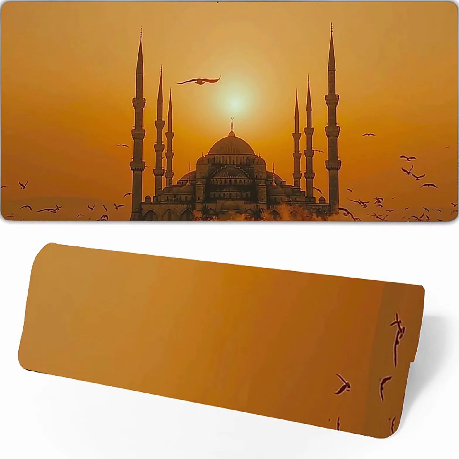 Gamingowa podkładka pod mysz, żółta, XXL, 1400 x 600 x 3 mm, XXL, podkładka pod mysz, Taj Mahal, akcesoria dla graczy, z antypoślizgową podkładką, wodoszczelna i trwała, do ozdabiania myszy i