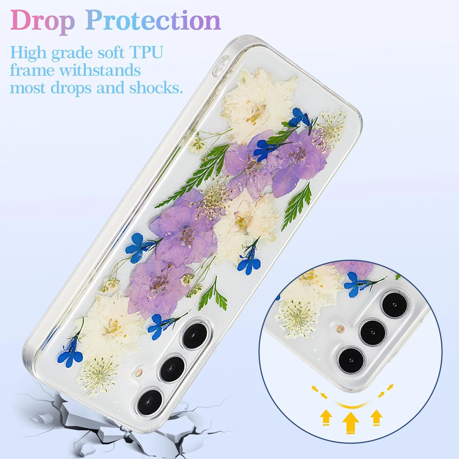 Etui z suszonymi kwiatami do Samsung Galaxy A55 5G, przezroczyste, TPU, miękkie, odporne na wstrząsy
