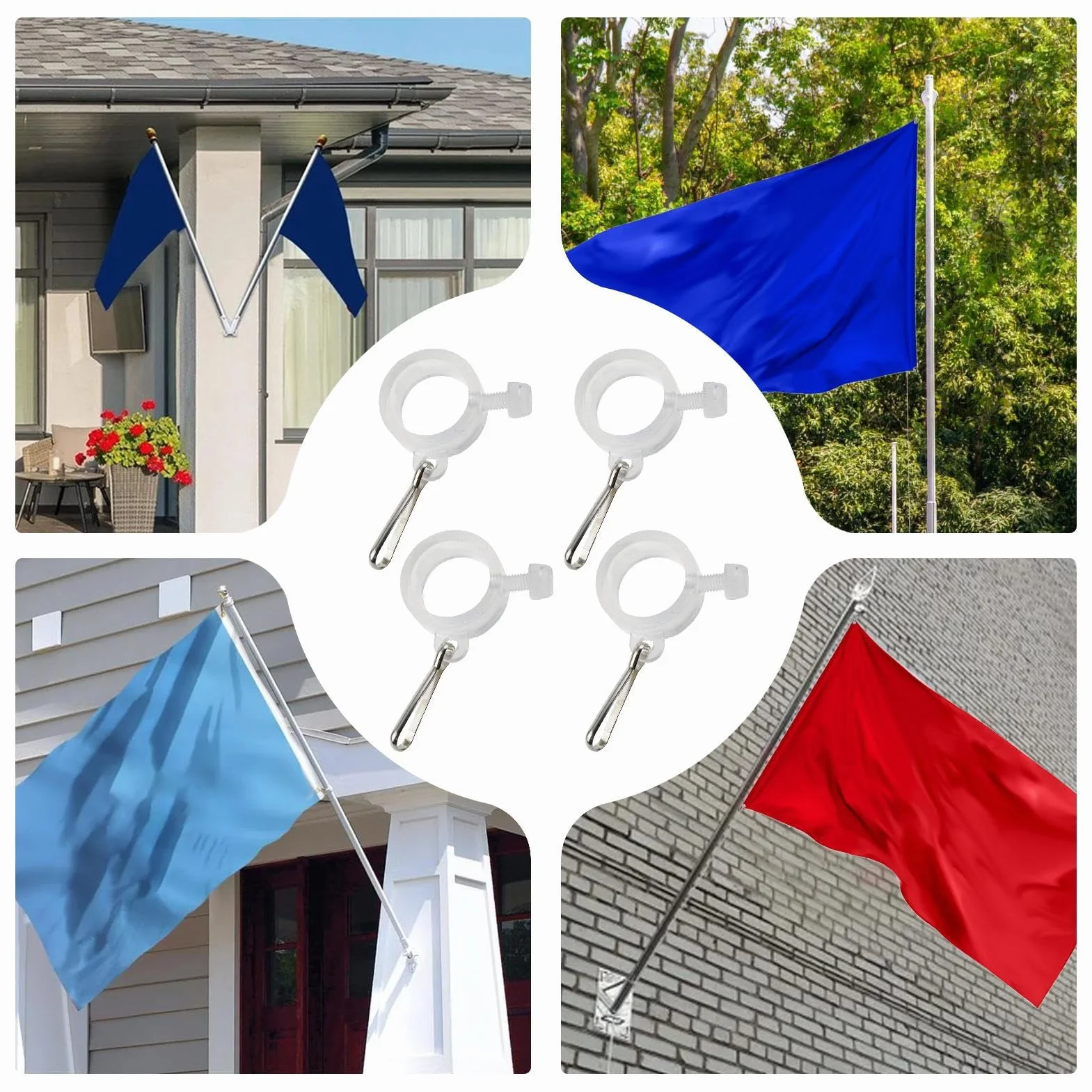 Generisch Flag Pole ringi, 4 sztuki klipsów do ogrodu, przeno?ne akcesoria parady podwórkowe, dla weteranów, dzia?ek, fanów sportu, sklepu, uroczysto?ci