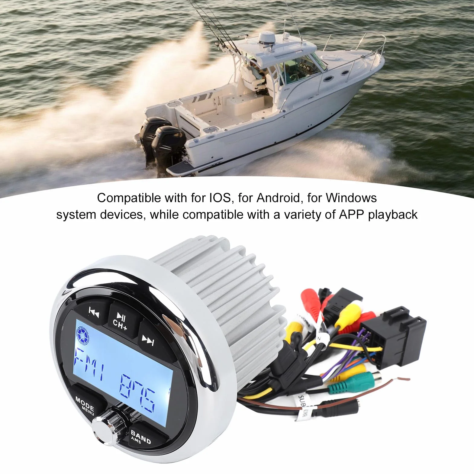 Radio morskie, morskie radio stereo, Bluetooth, 12 V, stop aluminium, pyłoszczelne, wodoodporne, bezstratna muzyka, media cyfrowe, odtwarzacz MP5 do jachtów, kamperów, łodzi