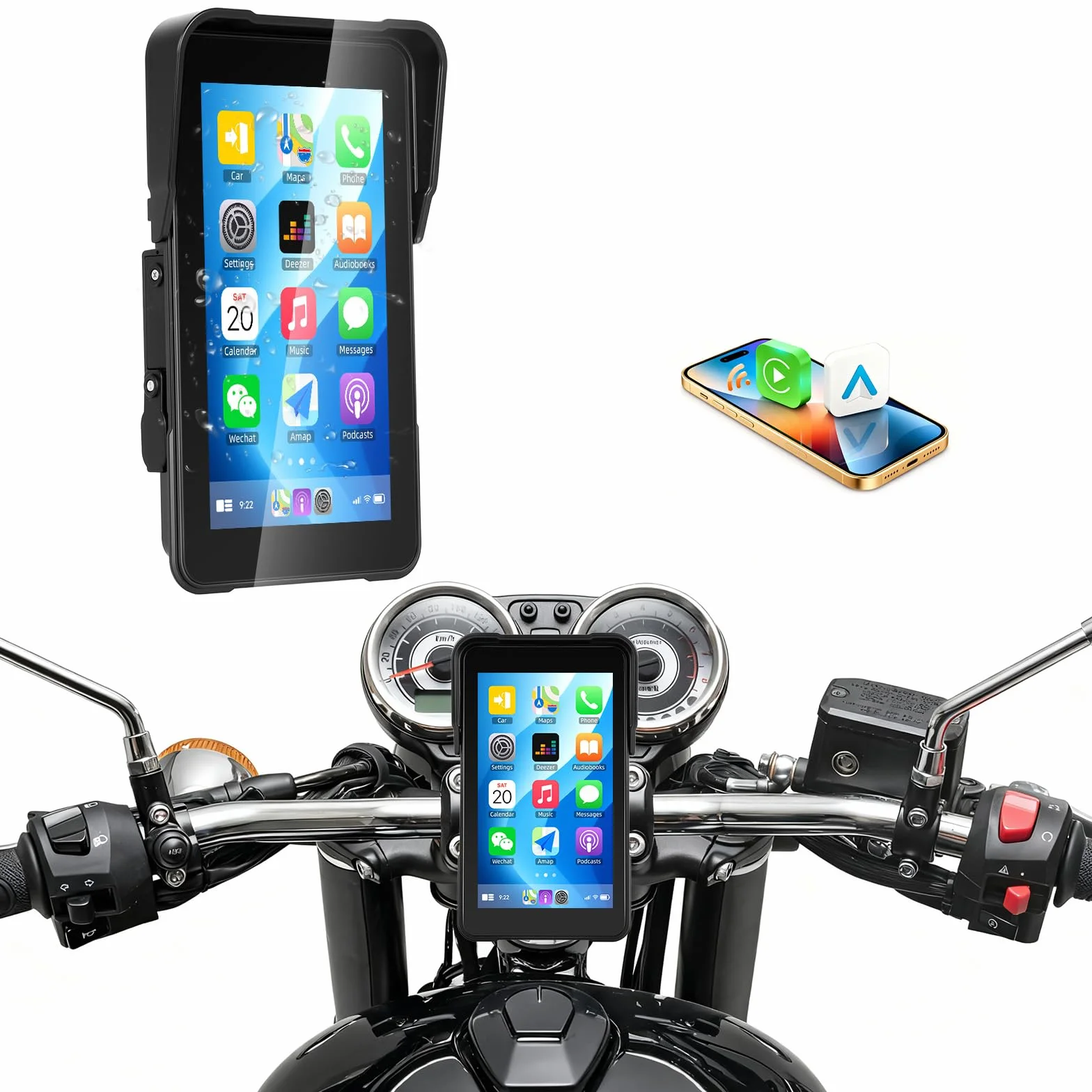 [2026 CARPLAY] CAMECHO 5-calowy pionowy ekran dotykowy bezprzewodowy CarPlay dla motocykli z Android Auto bezprzewodowym GPS IP68 Bluetooth i regulacją EQ dla uniwersalnych motocykli