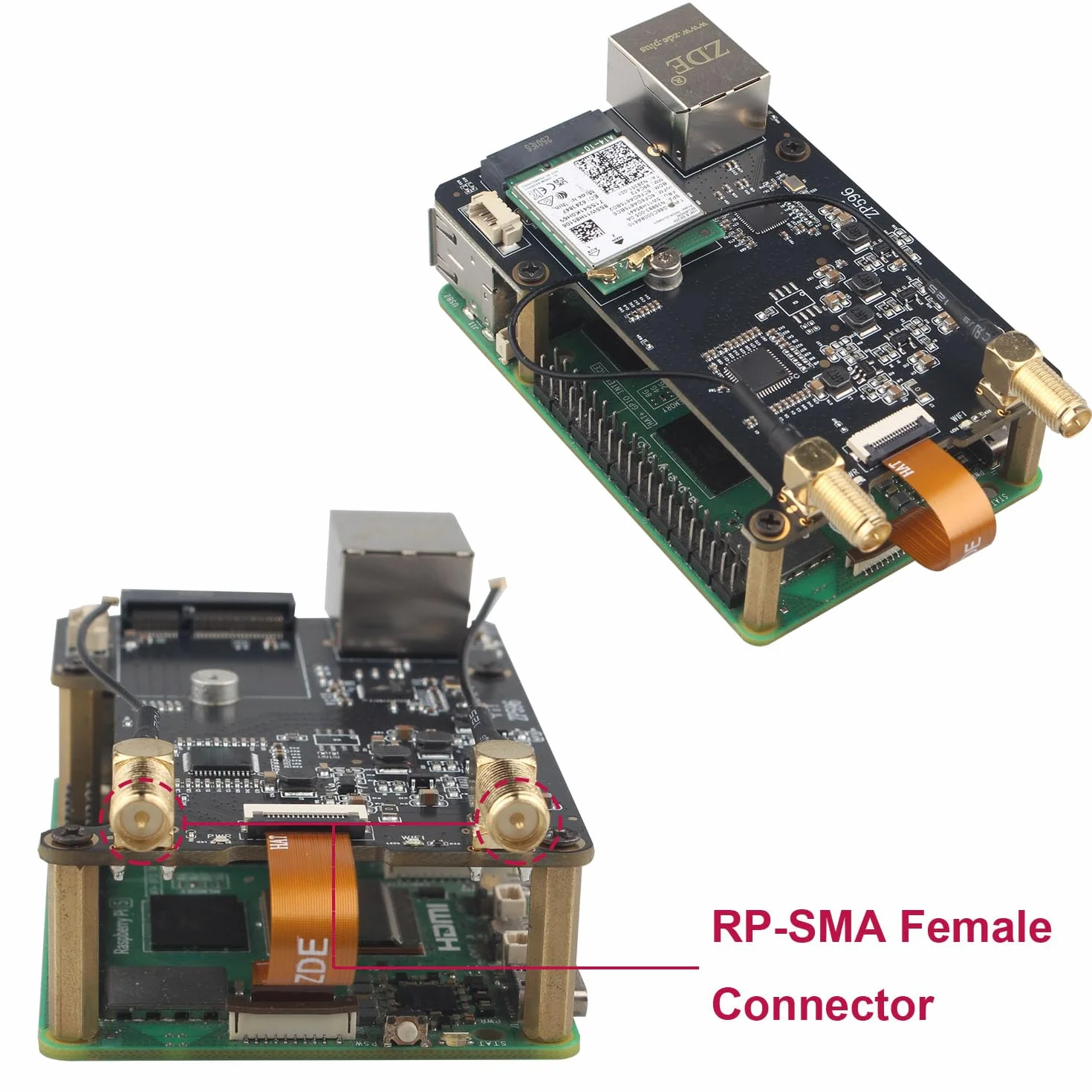 ZDE ZP596C PCIe do M.2 E Key Hat Magnetyczna Antena WiFi7 6 6E 5 PCIe do 2,5G Kapelusz sieciowy Ethernet do Raspberry Pi 5 Wsparcie Google TPU WiFi 7 BE200 WIFI6E AX210 MT7922 WIFI6 AX200