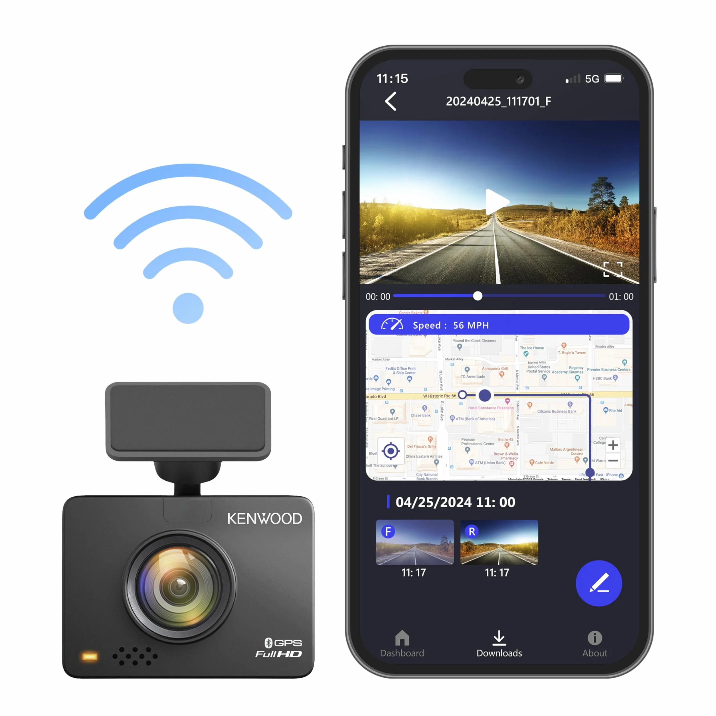 KENWOOD DRV-A310W, kamera na desce rozdzielczej z 2,0-calowym wyświetlaczem LCD, nagrywanie w wysokiej rozdzielczości i połączenie bezprzewodowe, czarna
