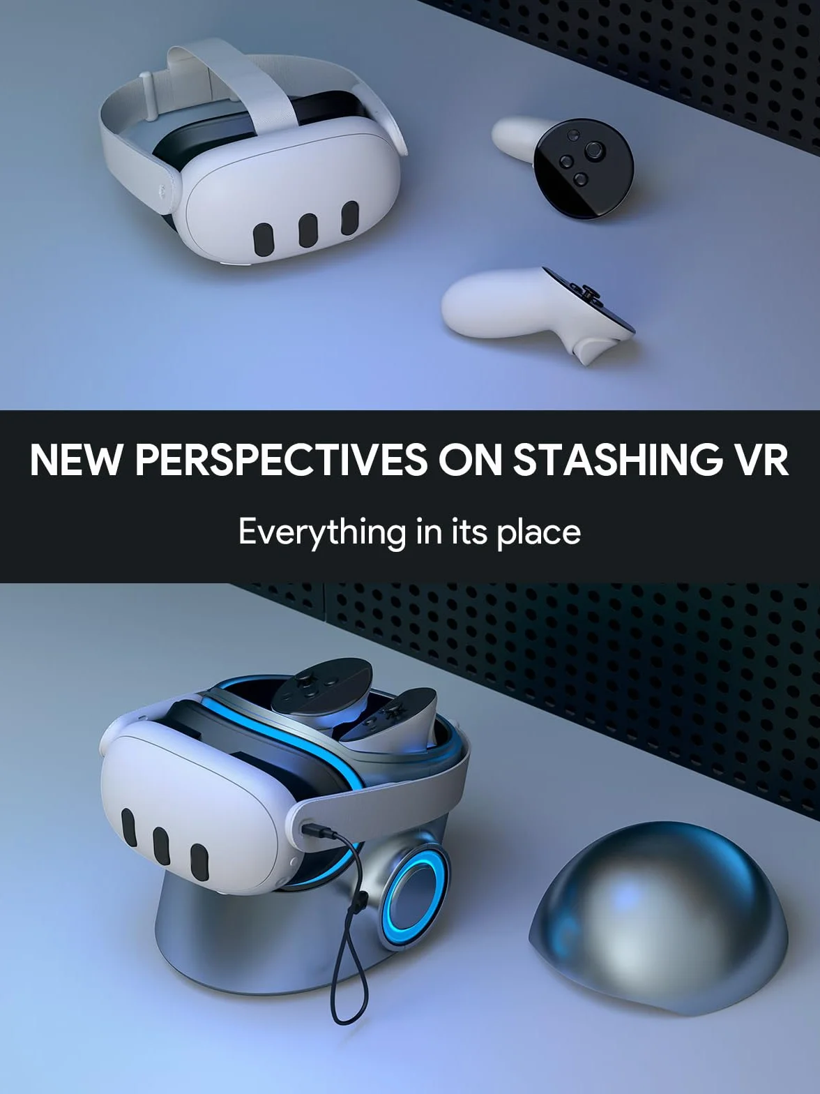 CyberCore firmy Aubika, VR stacja ładująca do akcesoriów Meta Quest 3, do Quest Pro/Oculus Quest 2/Pico 4 (srebrna)