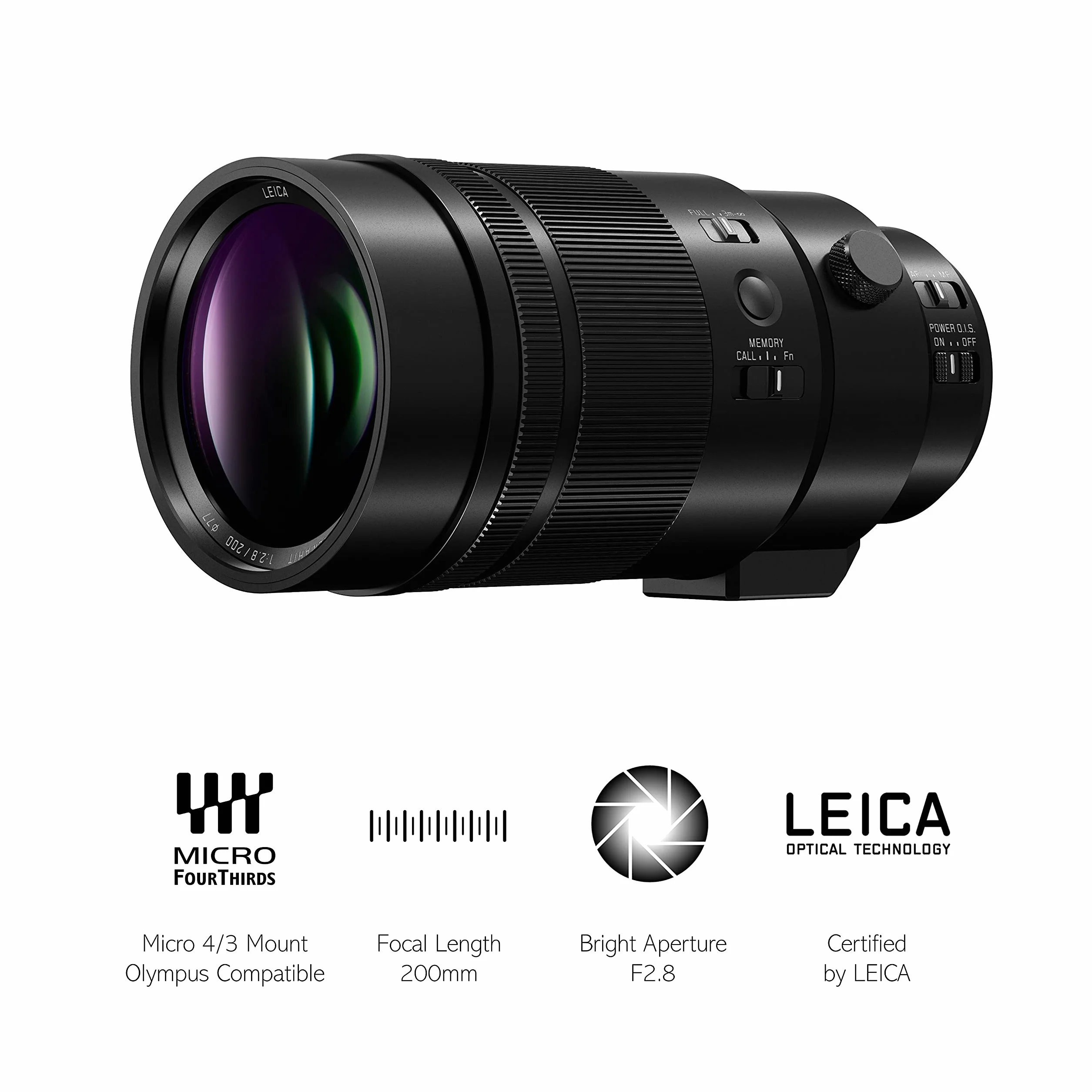 Panasonic H-ES200 LEICA DG ELMARIT teleobiektyw stałoogniskowy (ogniskowa 200mm/400mm (odpowiednik aparatu 35 mm), F2.8, filtr φ77mm, micro 4/3), czarny