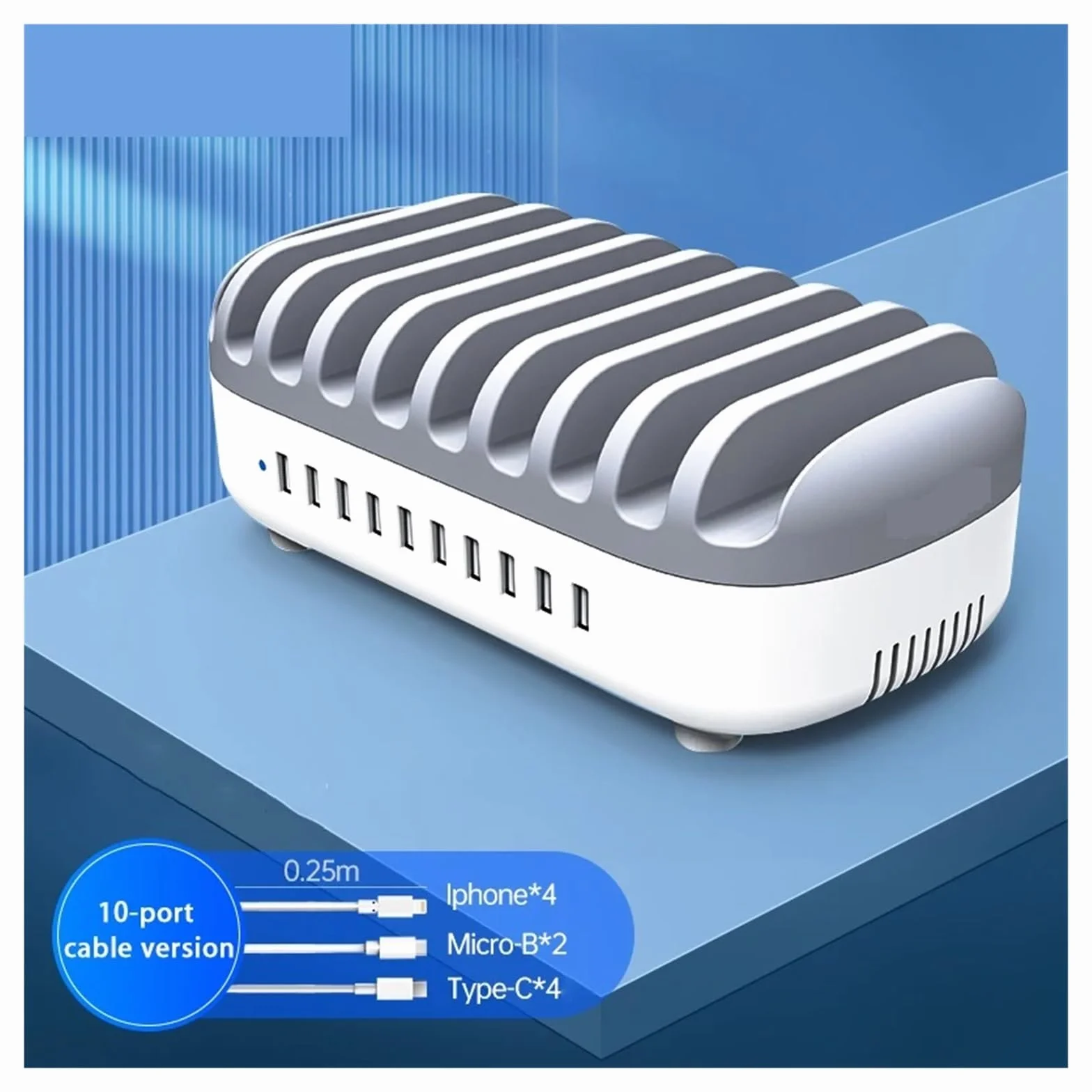 Wieloportowa Stacja Ładująca USB Dokująca PD120W 5 V 2,4 A Szybka Ładowarka Do Tabletu Office Bar MożLiwość Szybkiego łAdowania(White With Cable)